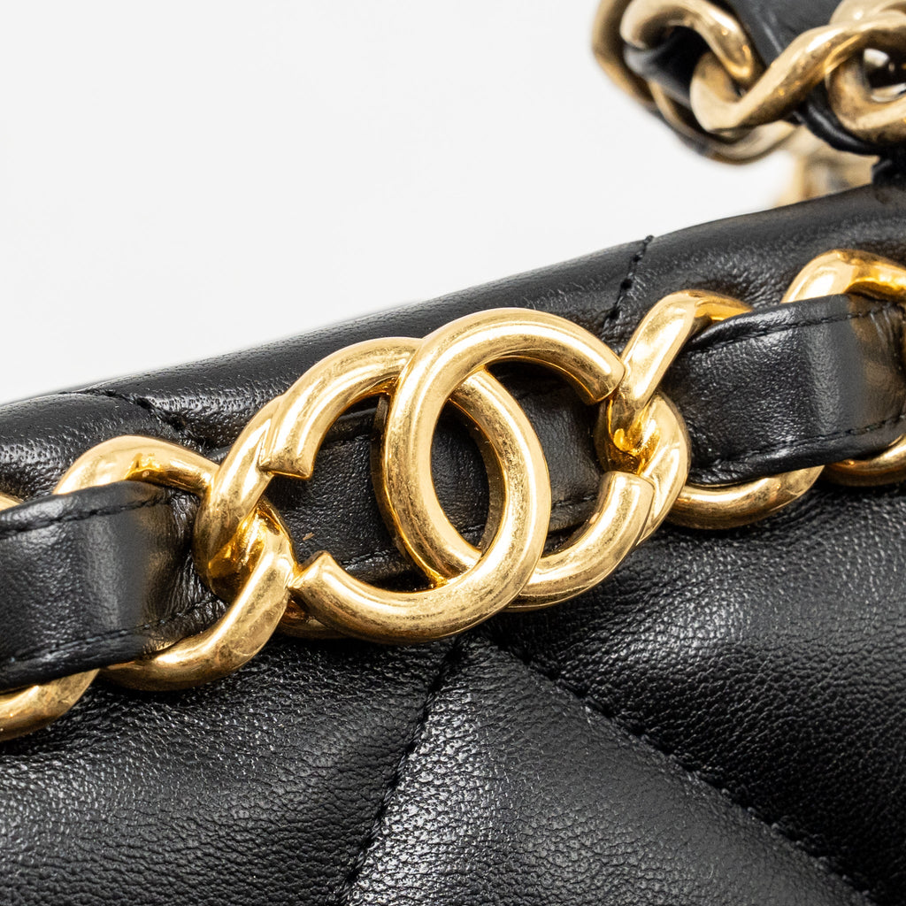 CHANEL QUILTED DOUBLE CHAIN SHOPPING TOTE BAG LAMBSKIN BLACK GHW (MICROCHIP)