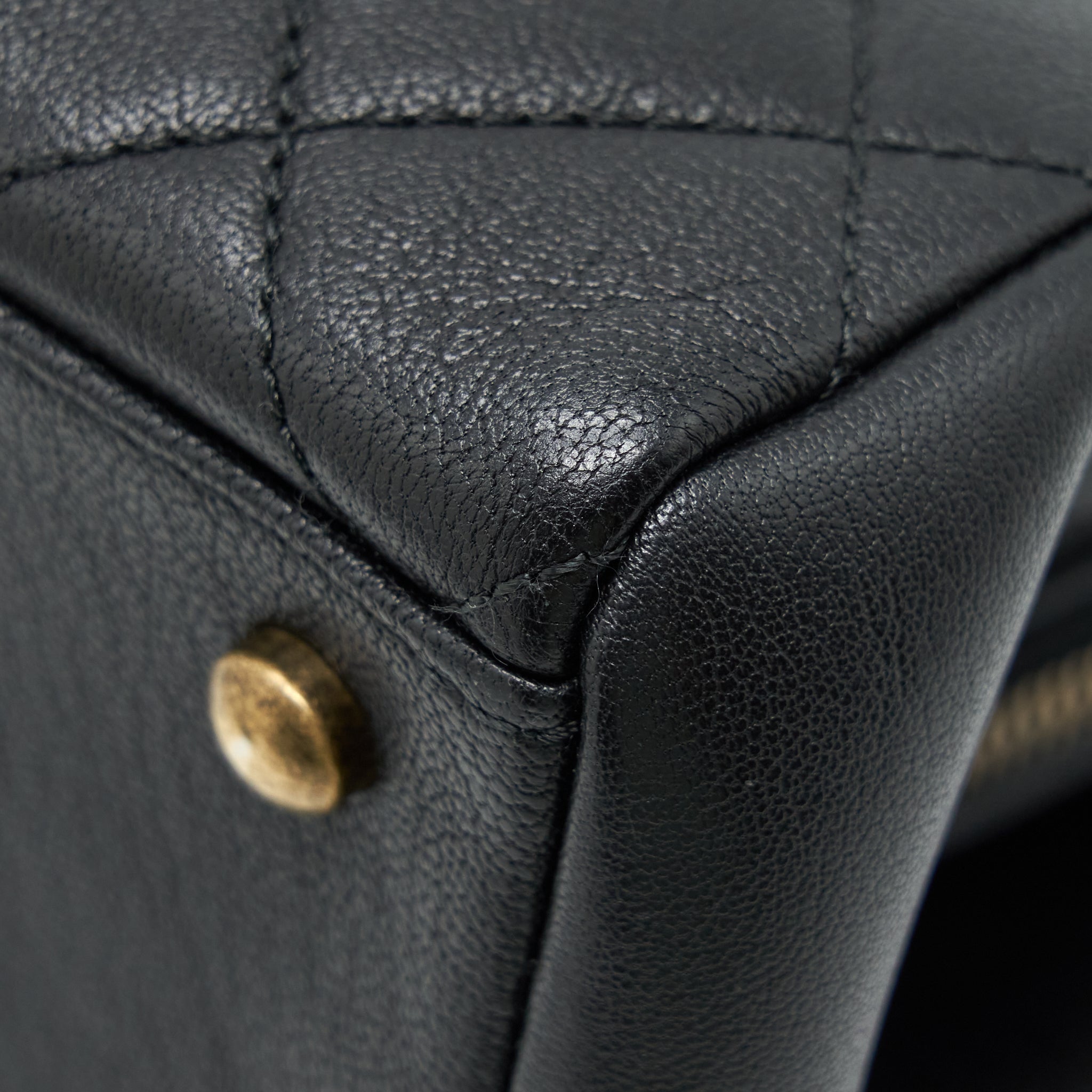 CHANEL LARGE FLAP BAG CALFSKIN BLACK RUTHENIUM GOLD HARDWARE
