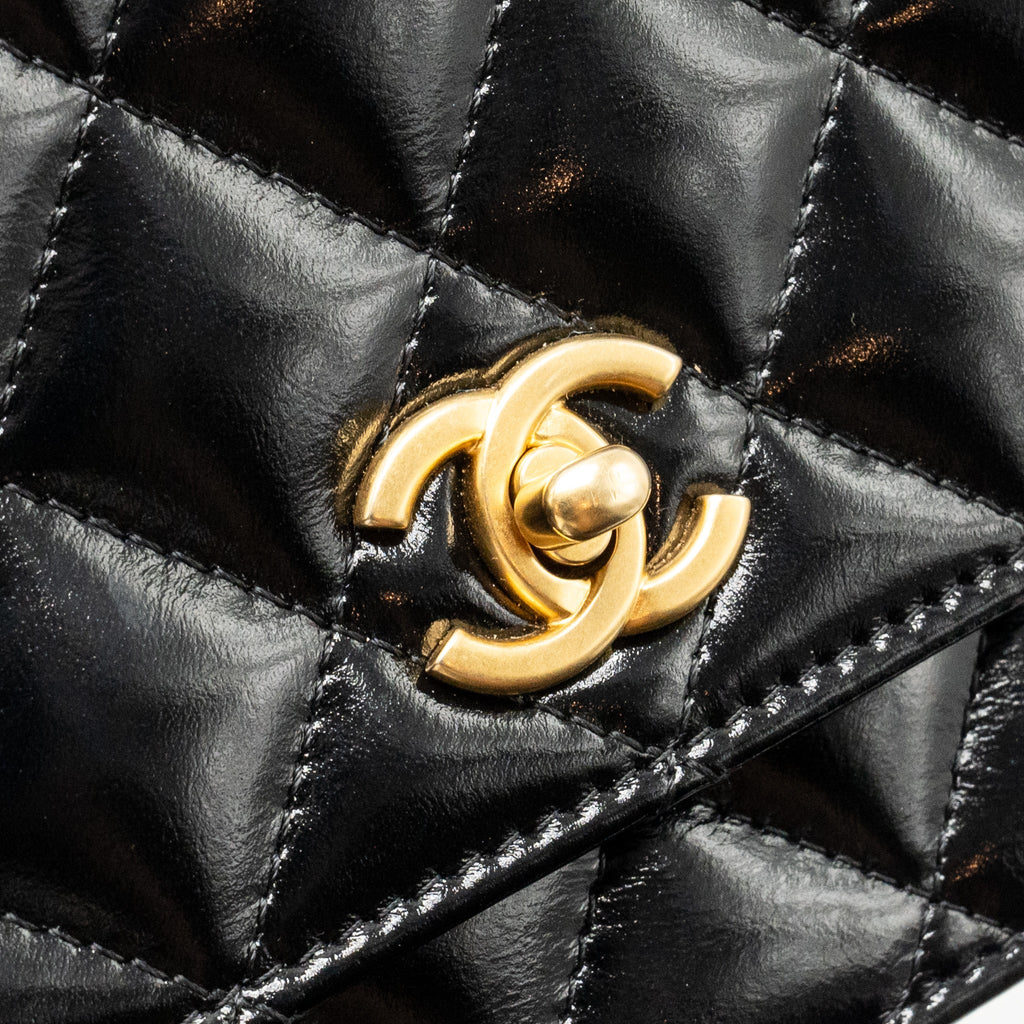 CHANEL 24A WALLET ON CHAIN SHINY CALFSKIN BLACK GHW (MICROCHIP)