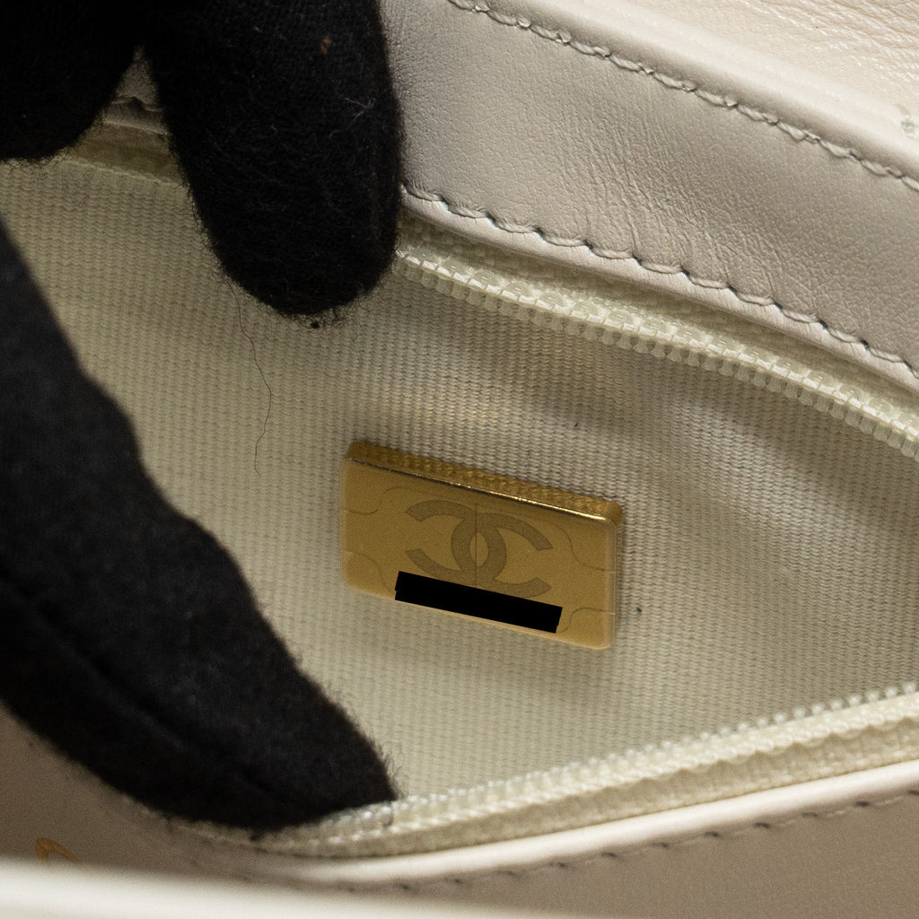 CHANEL MINI KELLY SHOPPING TOTE CALFSKIN WHITE GHW (MICROCHIP)