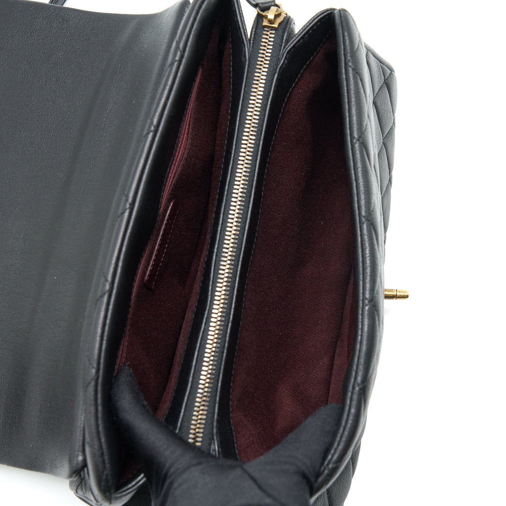 CHANEL LARGE FLAP BAG CALFSKIN BLACK RUTHENIUM GOLD HARDWARE
