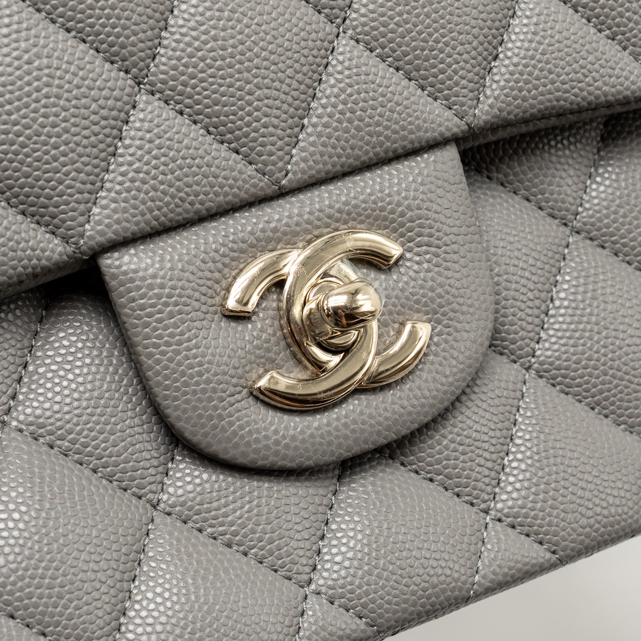 CHANEL SMALL CLASSIC DOUBLE FLAP BAG CAVIAR DARK GREY LGHW (MICROCHIP)