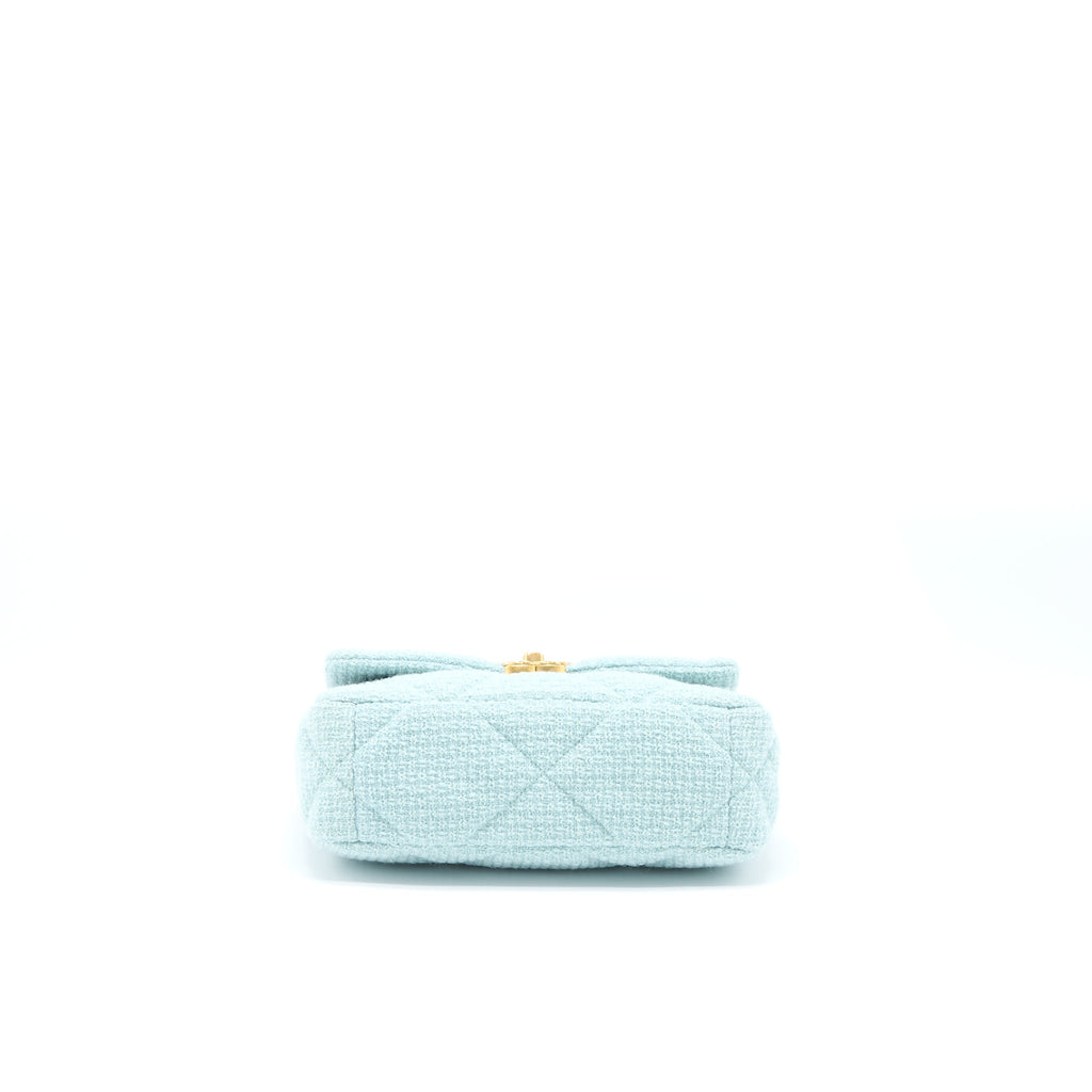 CHANEL 22B SMALL 19 BAG TWEED LIGHT GREEN MULTICOLOUR HARDWARE (MICORCHIP)