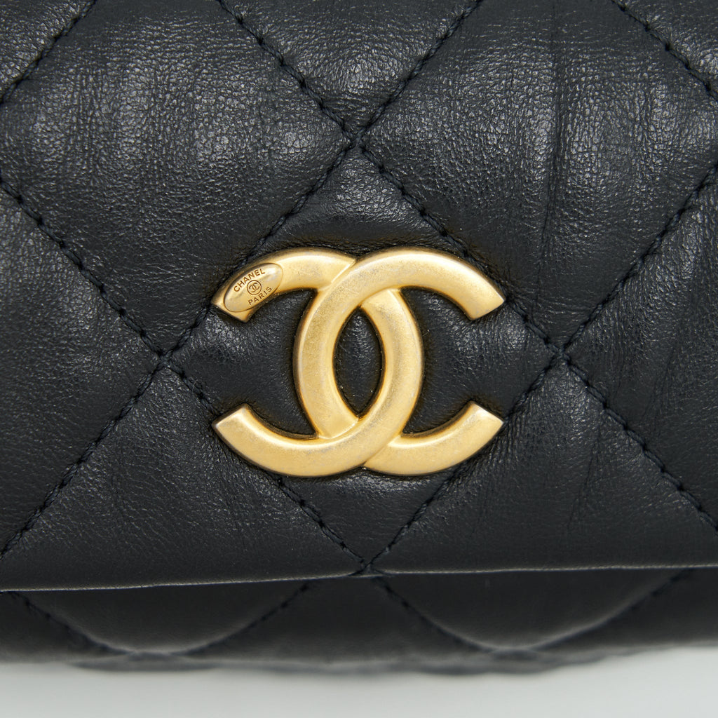 CHANEL SMALL CC WRAPPED STRAP BAG LAMBSKIN BLACK IN CRUMPLED GHW