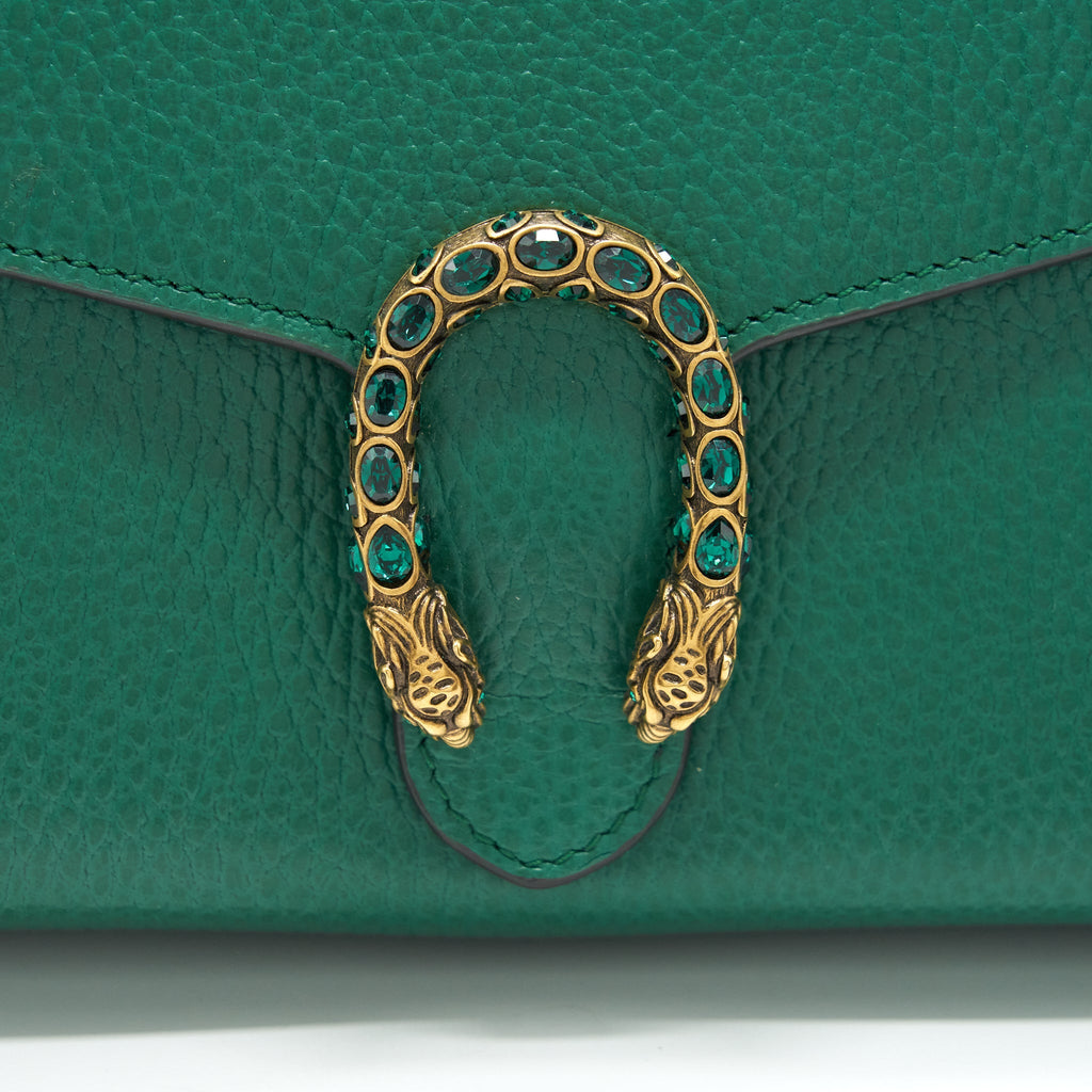 GUCCI DIONYSUS MINI CHAIN BAG GREEN WITH GOLD AND SILVER HARDWARE