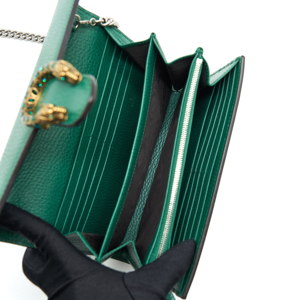 GUCCI DIONYSUS MINI CHAIN BAG GREEN WITH GOLD AND SILVER HARDWARE