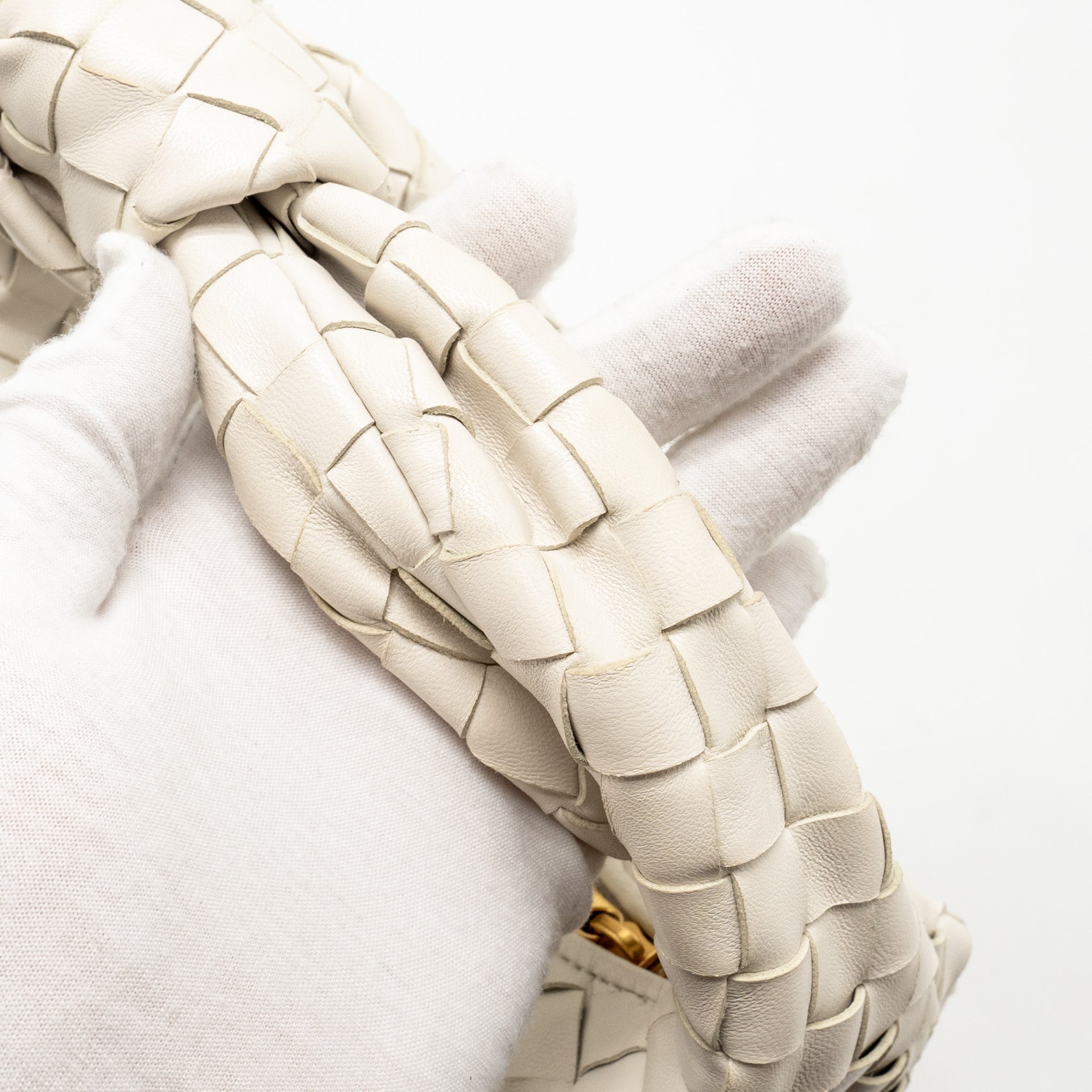BOTTEGA VENETA MINI JODIE LAMBSKIN WHITE GHW