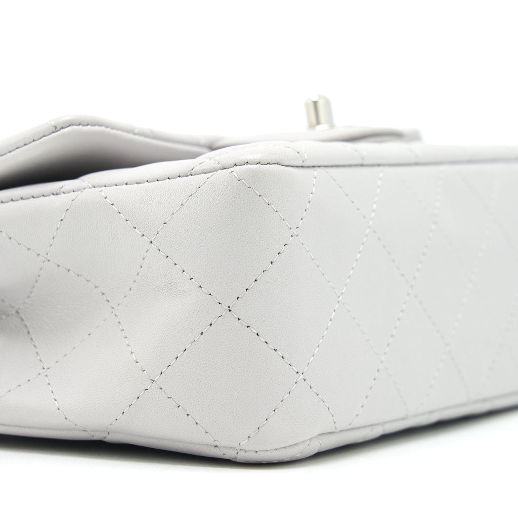 CHANEL MINI RECTANGULAR FLAP BAG LAMBSKIN LIGHT GREY SHW