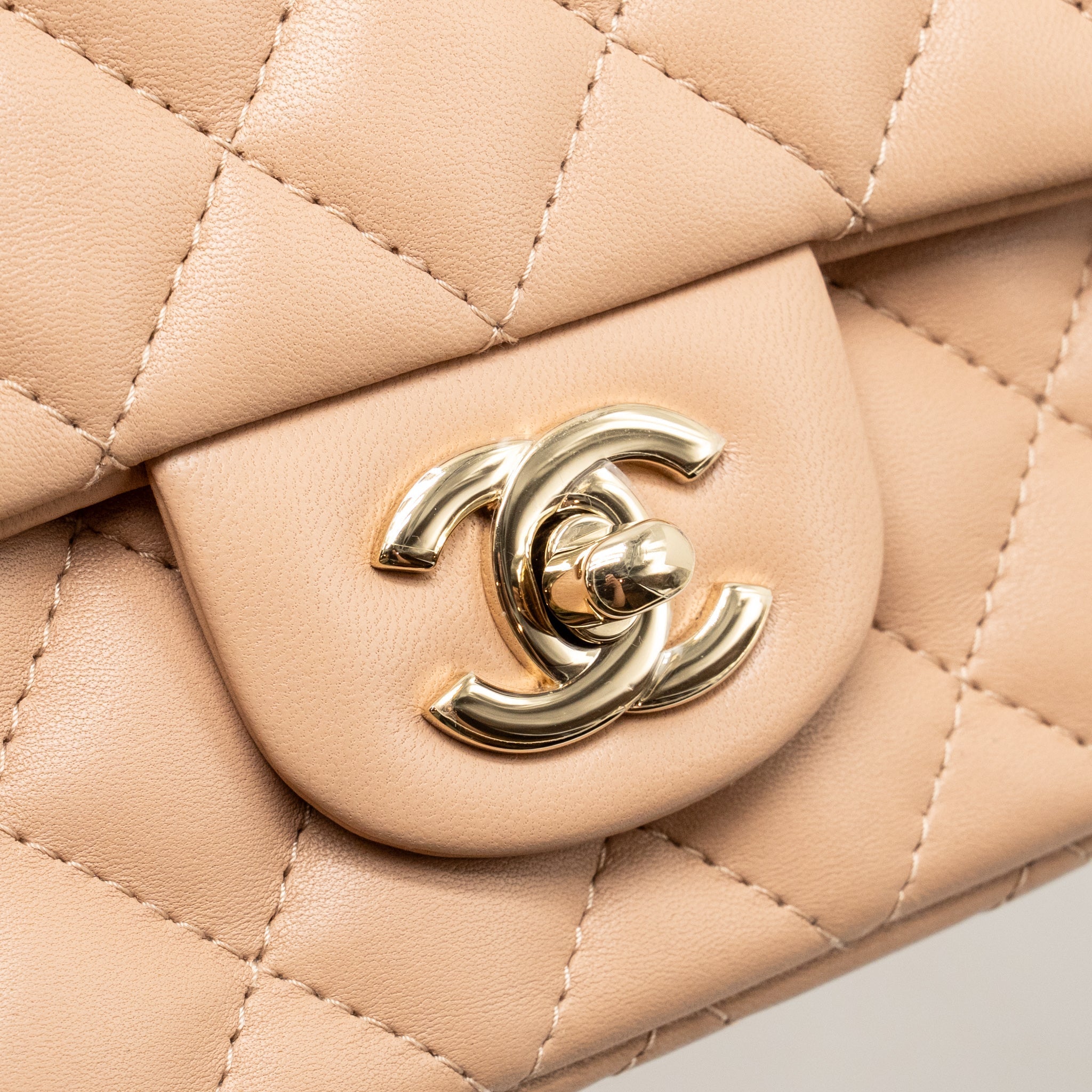 CHANEL MINI RECTANGULAR FLAP BAG LAMBSKIN DARK BEIGE LGHW (MICROCHIP)