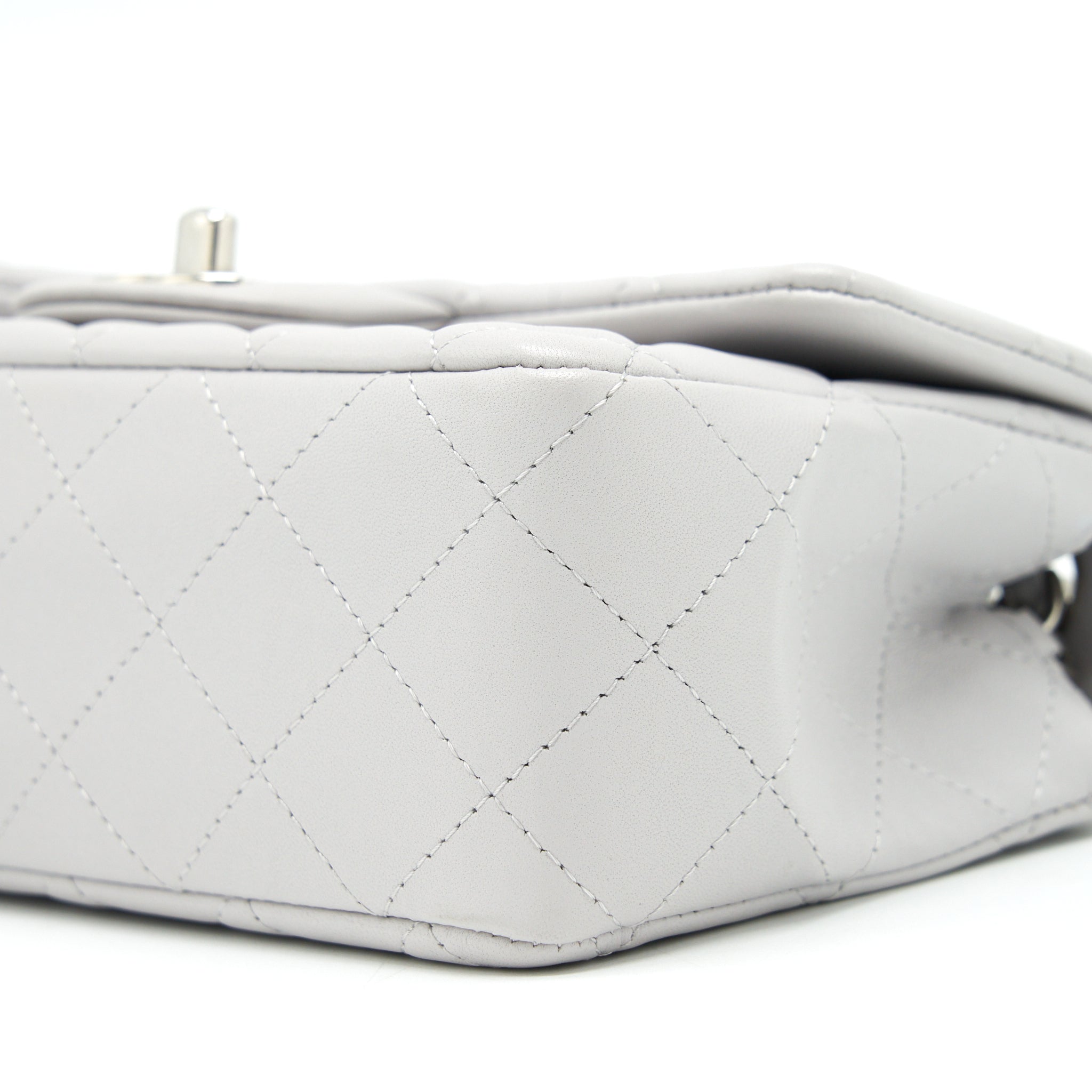 CHANEL MINI RECTANGULAR FLAP BAG LAMBSKIN LIGHT GREY SHW