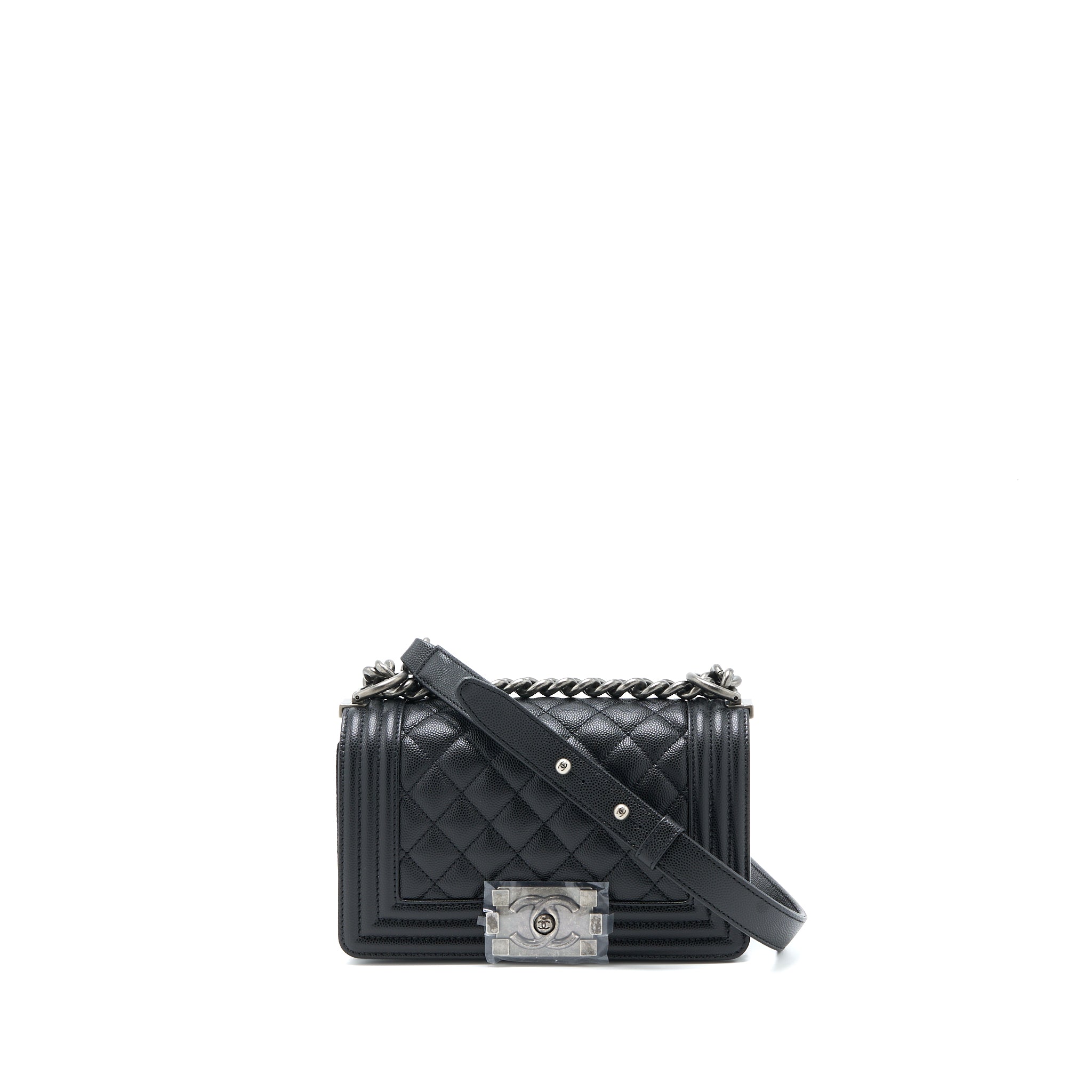 CHANEL SMALL BOY BAG CAVIAR BLACK RUTHENIUM SHW (MICROCHIP)