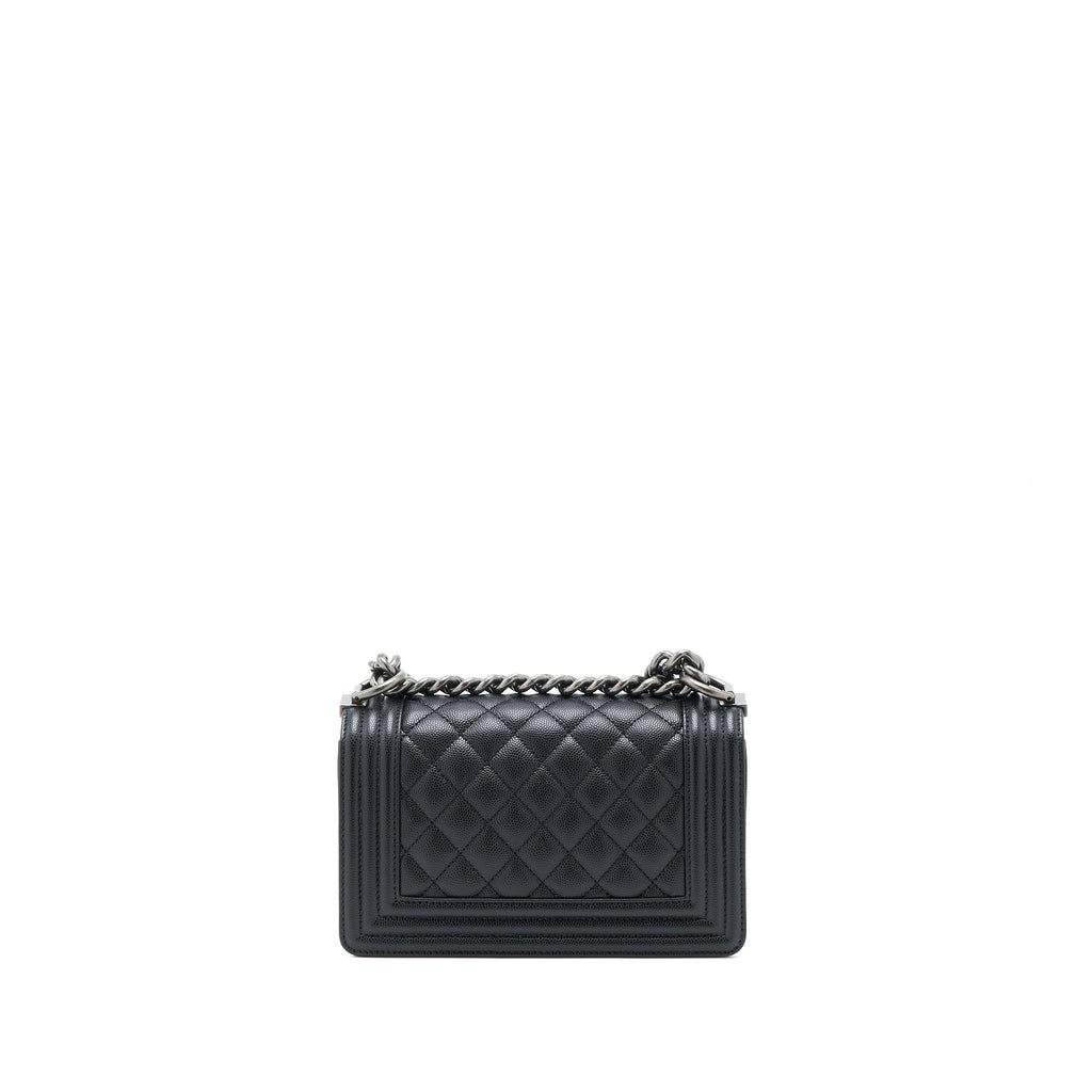 CHANEL SMALL BOY BAG CAVIAR BLACK RUTHENIUM SHW (MICROCHIP)