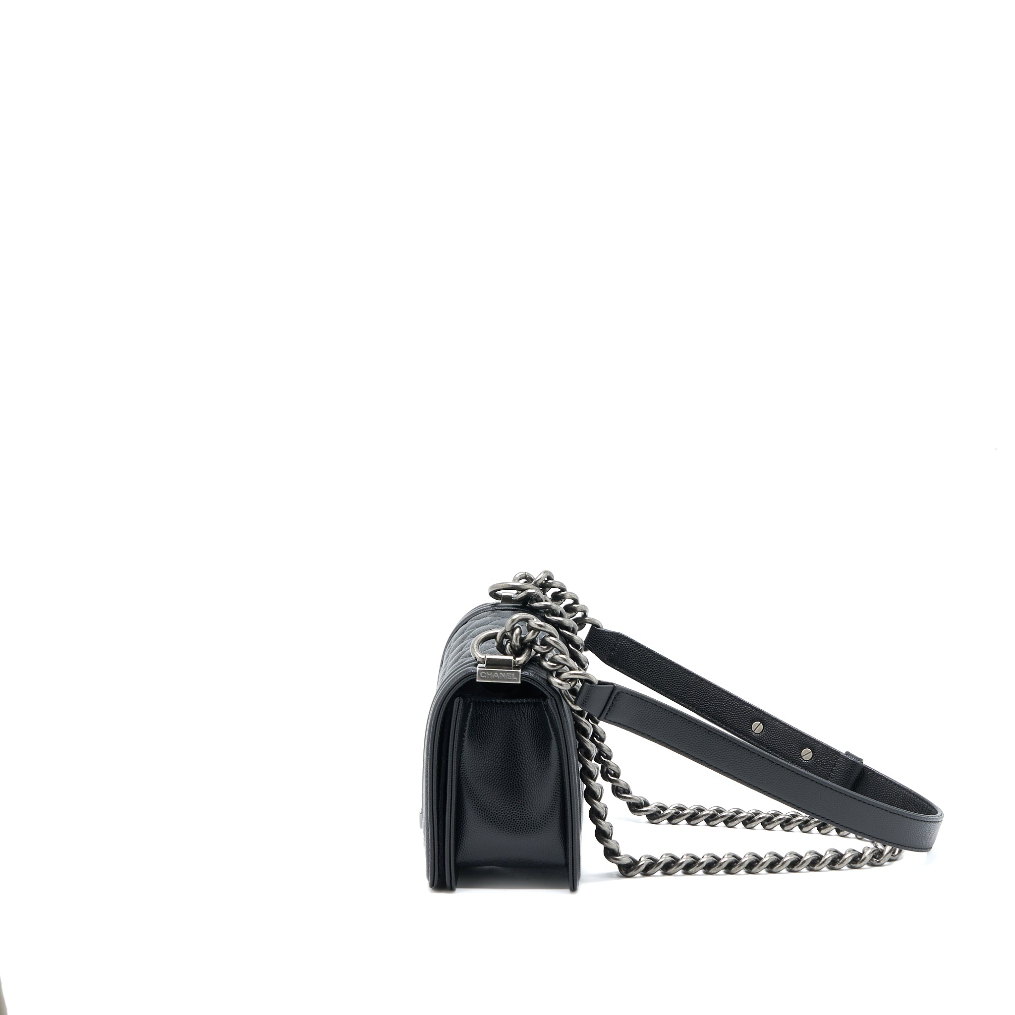 CHANEL SMALL BOY BAG CAVIAR BLACK RUTHENIUM SHW (MICROCHIP)