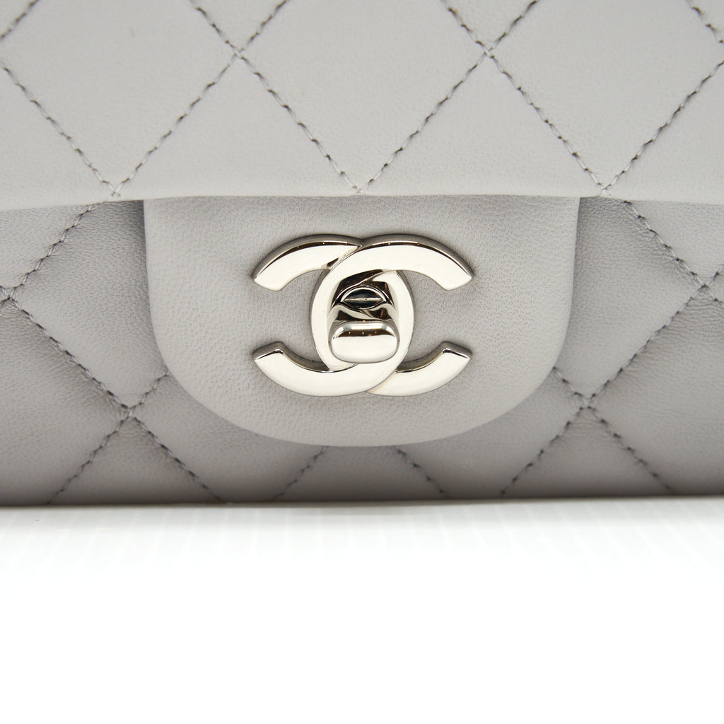 CHANEL MINI RECTANGULAR FLAP BAG LAMBSKIN LIGHT GREY SHW
