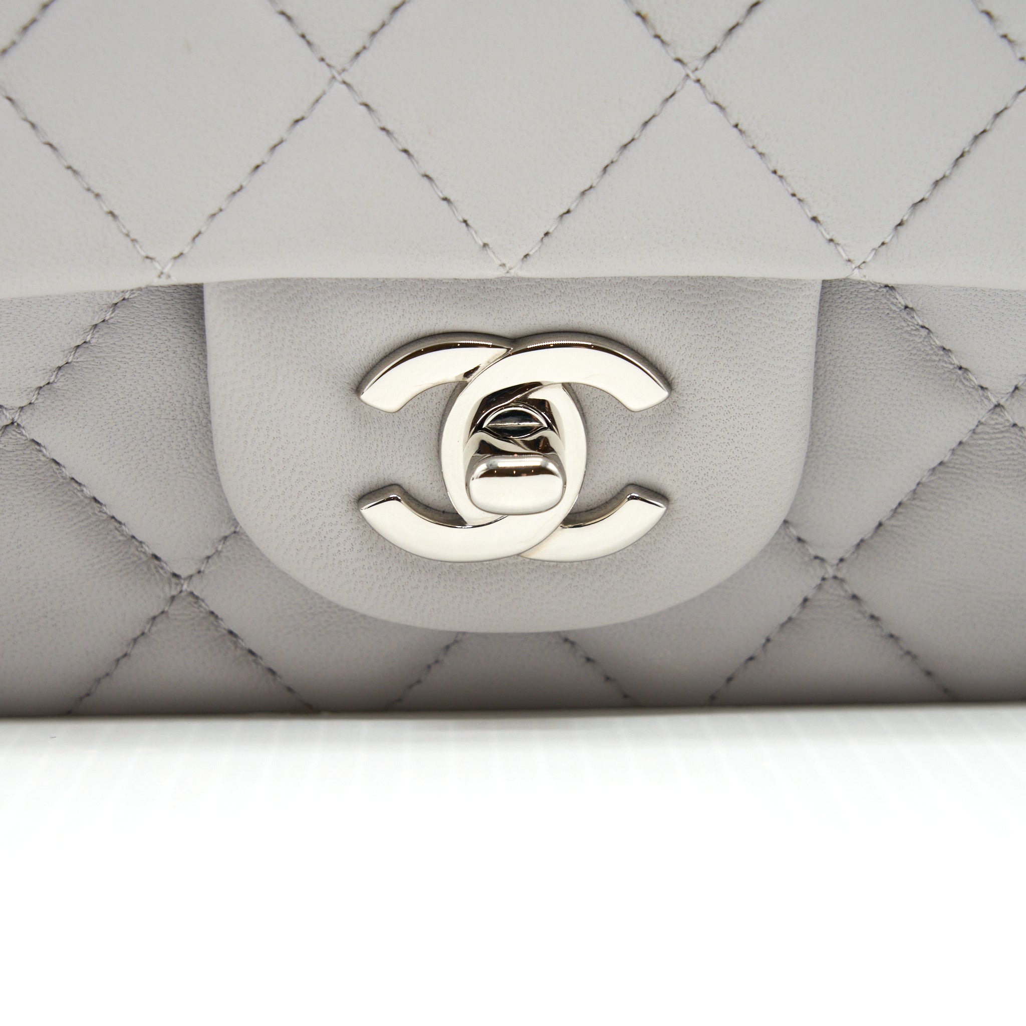 CHANEL MINI RECTANGULAR FLAP BAG LAMBSKIN LIGHT GREY SHW