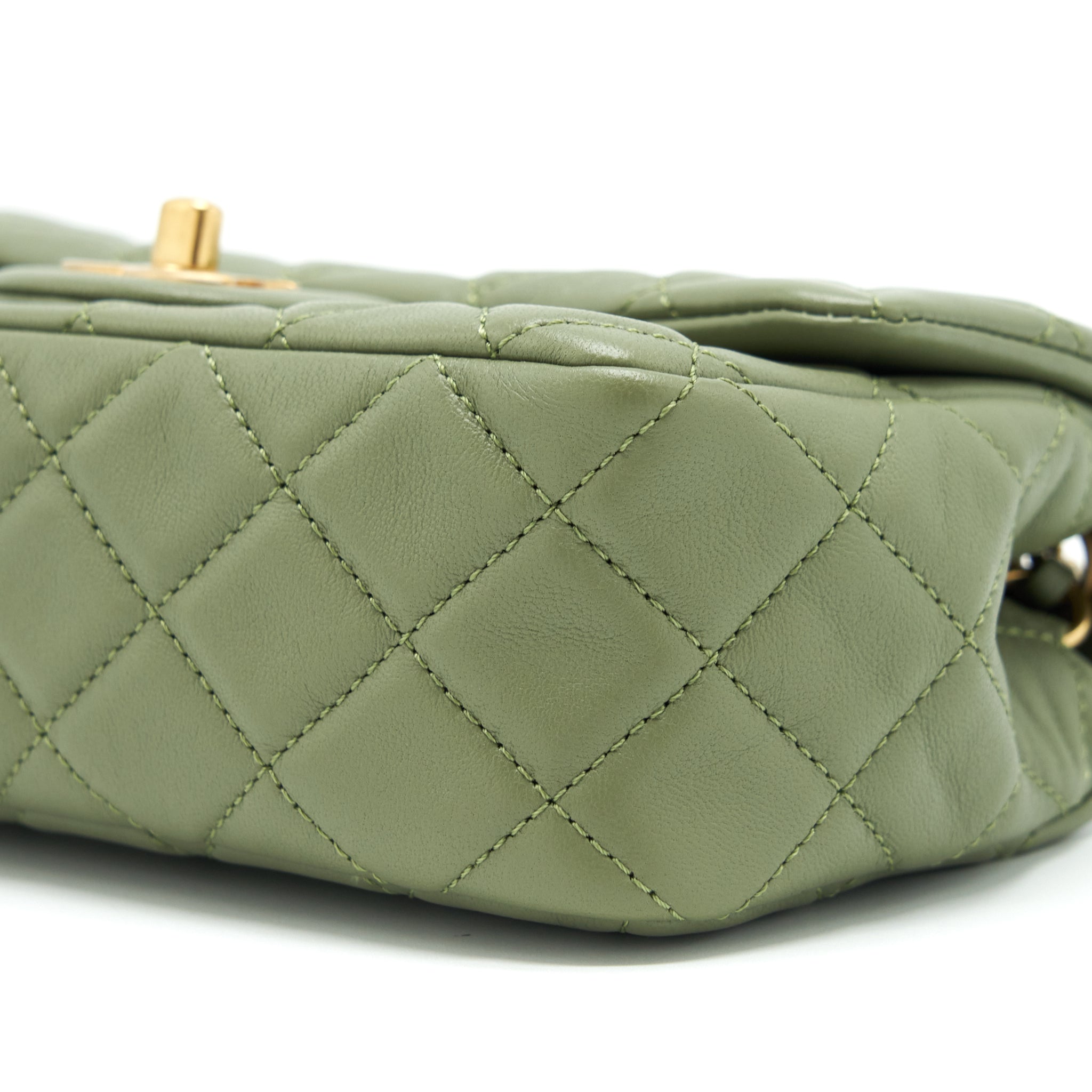 CHANEL PEAR CRUSH MINI RECTANGULAR FLAP BAG 21B LAMBSKIN GREEN GHW (MICROCHIP)