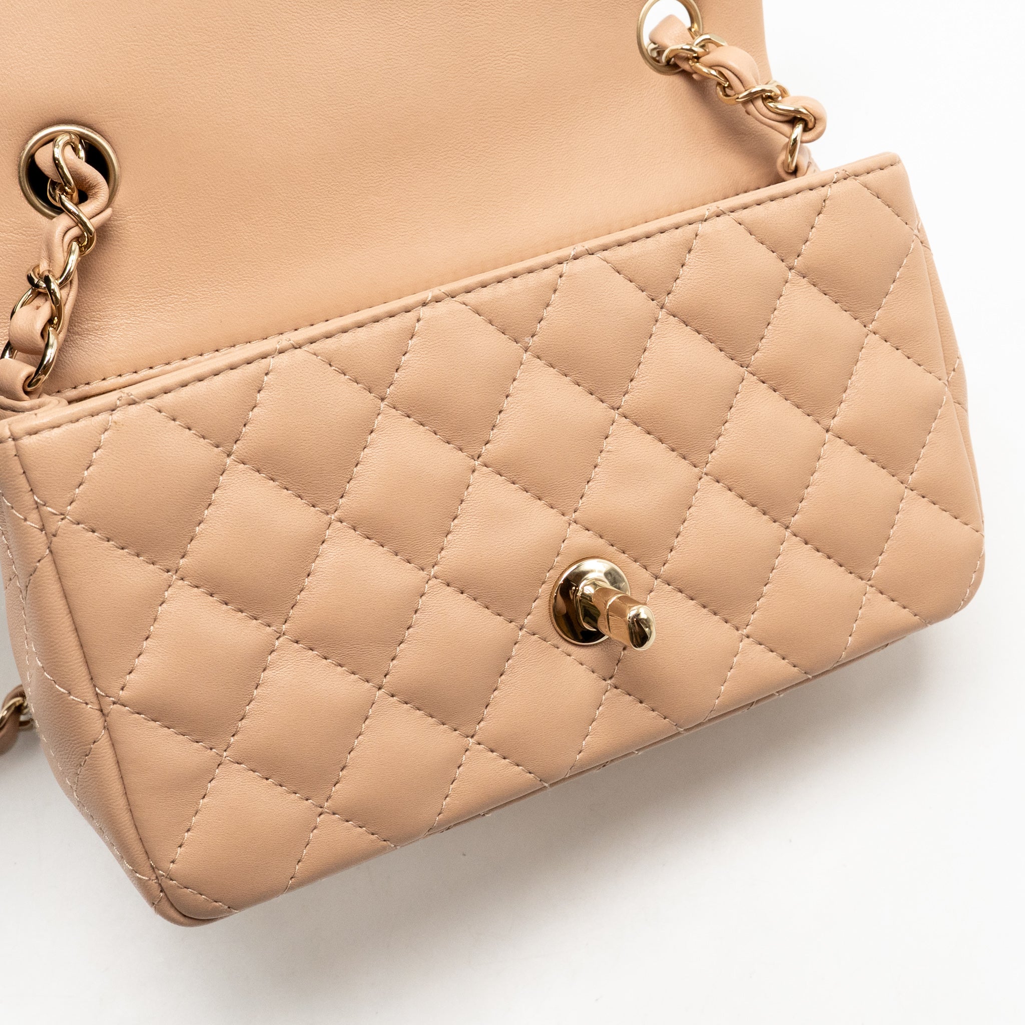 CHANEL MINI RECTANGULAR FLAP BAG LAMBSKIN DARK BEIGE LGHW (MICROCHIP)