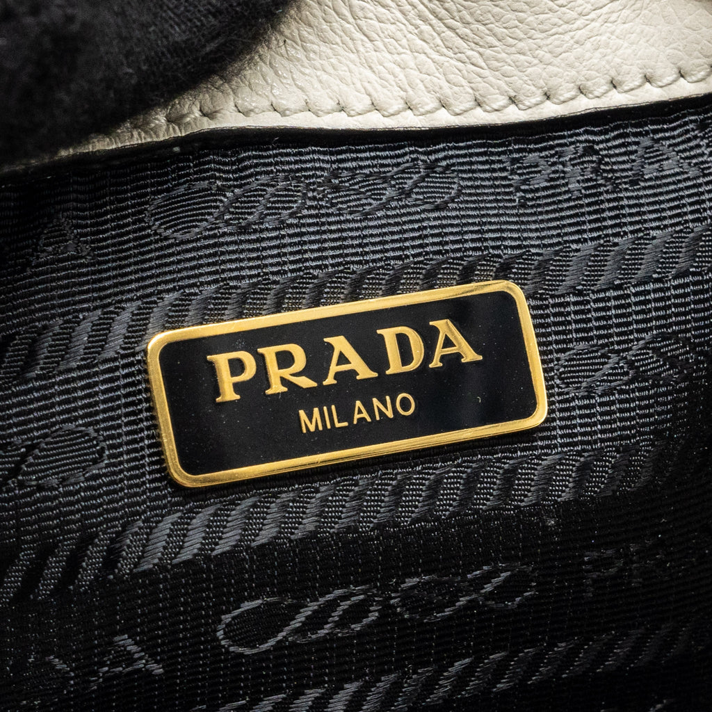 PRADA DRAWSTRING BUCKET BAG CALFSKIN WHITE GHW