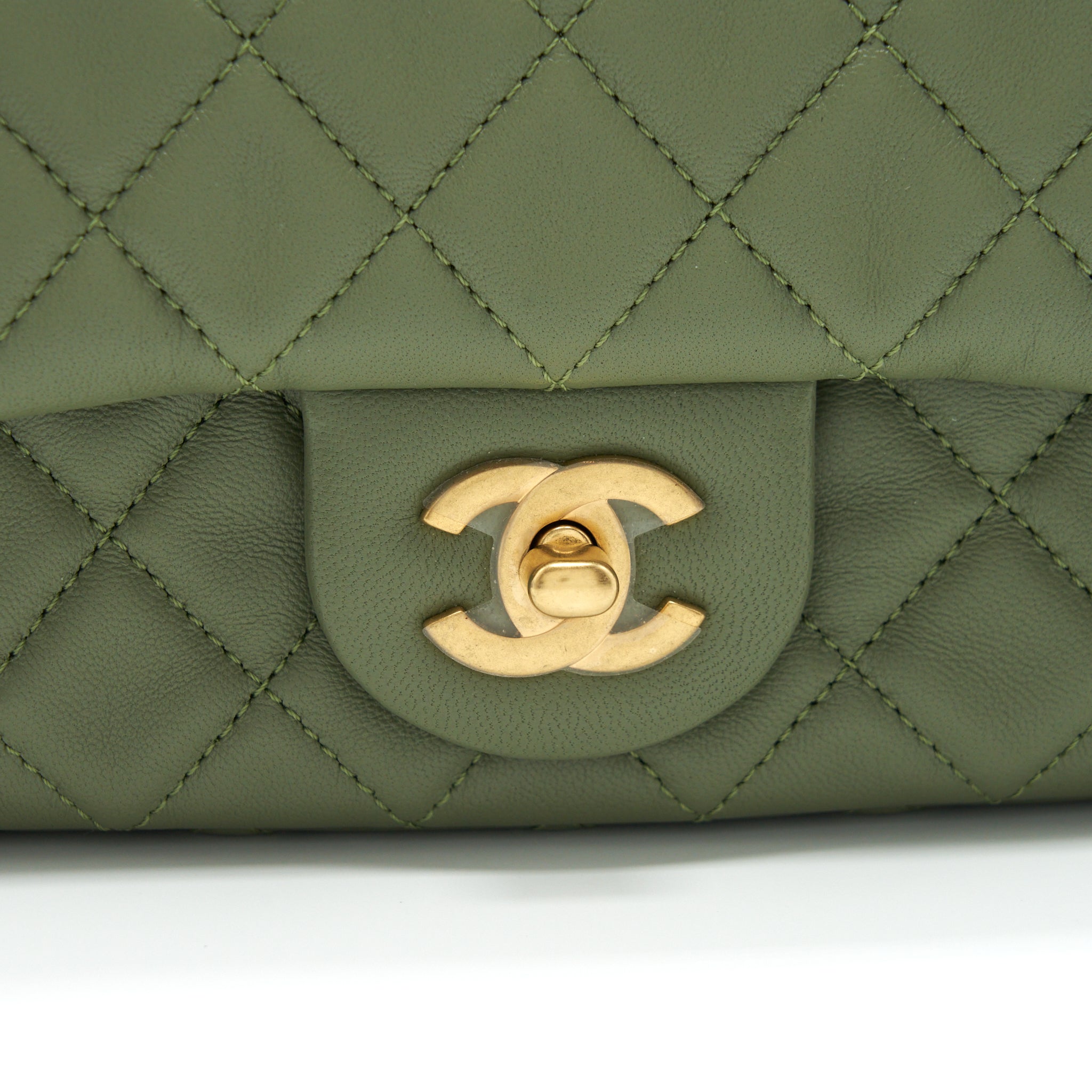 CHANEL PEAR CRUSH MINI RECTANGULAR FLAP BAG 21B LAMBSKIN GREEN GHW (MICROCHIP)