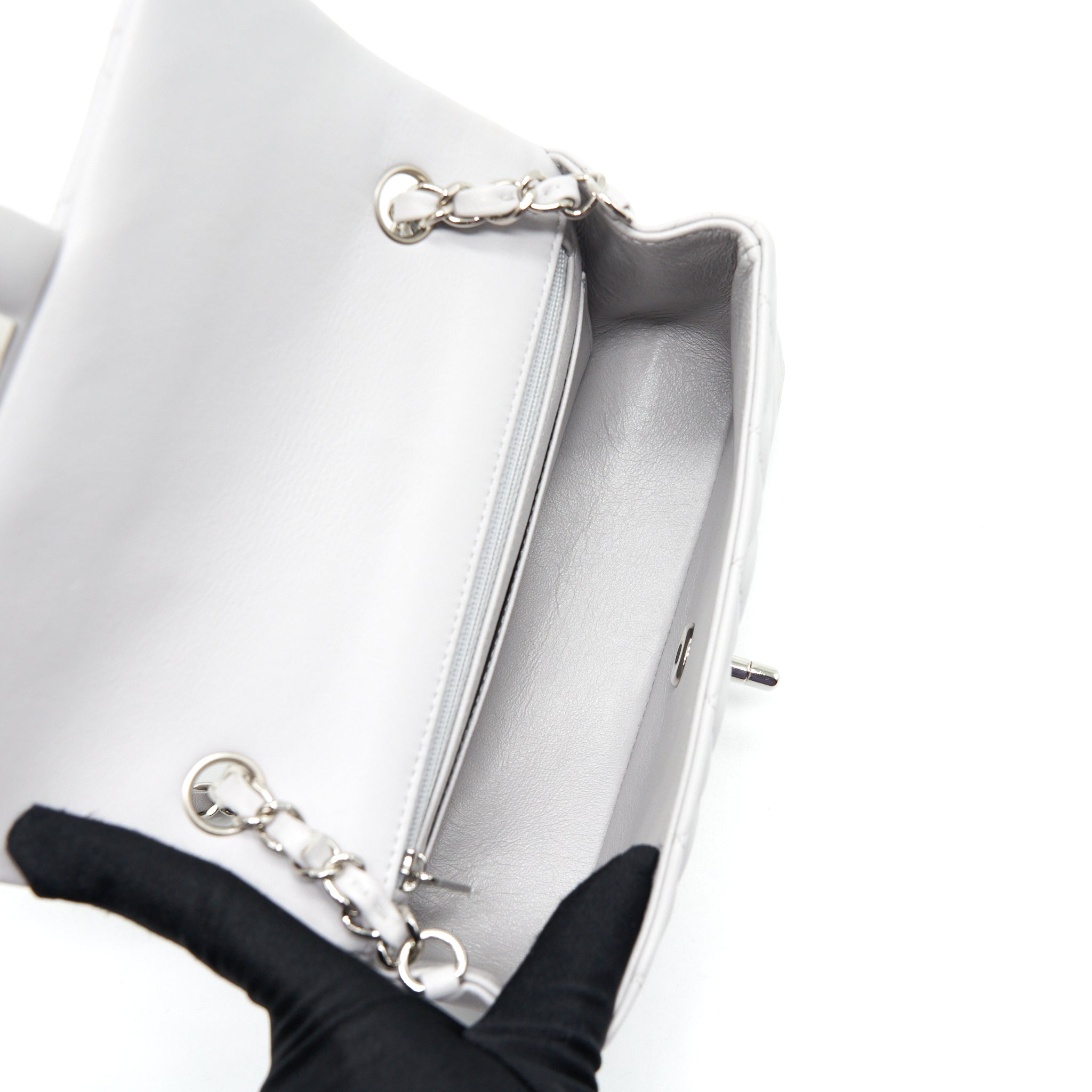 CHANEL MINI RECTANGULAR FLAP BAG LAMBSKIN LIGHT GREY SHW