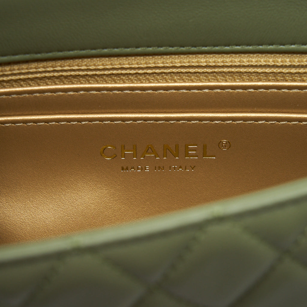 CHANEL PEAR CRUSH MINI RECTANGULAR FLAP BAG 21B LAMBSKIN GREEN GHW (MICROCHIP)
