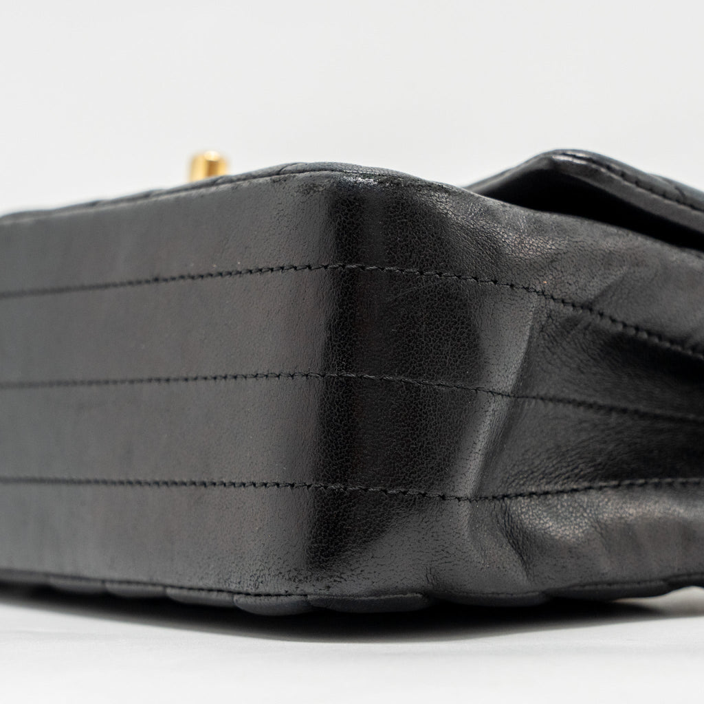 CHANEL MINI RECTANGULAR FLAP BAG CHEVRON LAMBSKIN BLACK GHW