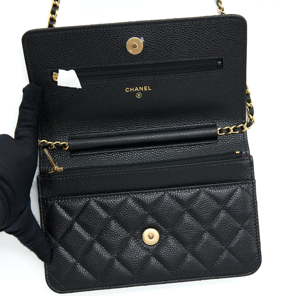 CHANEL CLASSIC WALLET ON CHAIN CAVIAR BLACK GHW (MICROCHIP)