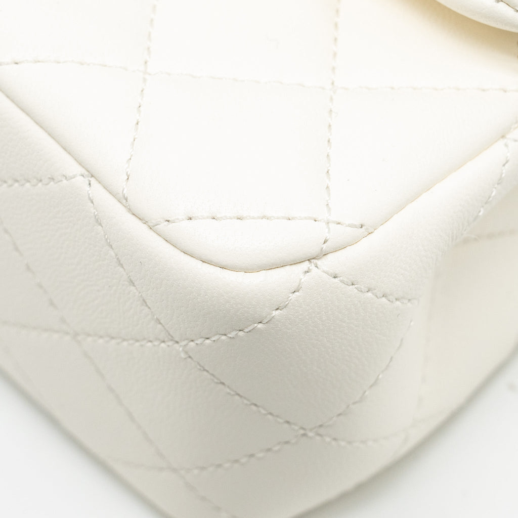 CHANEL 23C PEARL CRUSH MINI RECTANGULAR FLAP BAG LAMBSKIN WHITE LGHW (MICROCHIP)