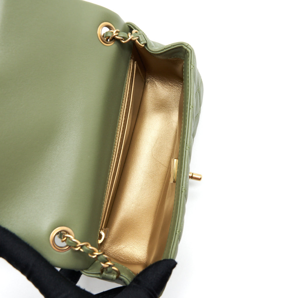 CHANEL PEAR CRUSH MINI RECTANGULAR FLAP BAG 21B LAMBSKIN GREEN GHW (MICROCHIP)