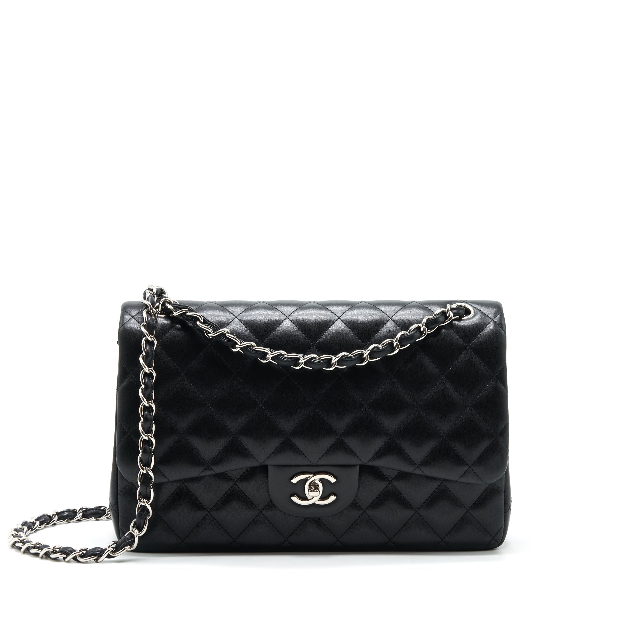 CHANEL CLASSIC JUMBO DOUBLE FLAP BAG LAMBSKIN BLACK SHW