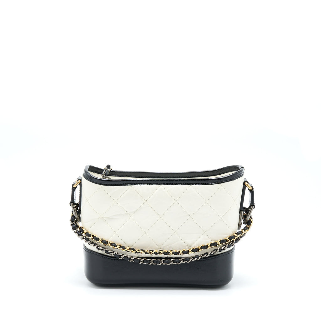 CHANEL SMALL GABRIELLE HOBO BAG WHITE/BLACK MULTICOLOUR HARDWARE