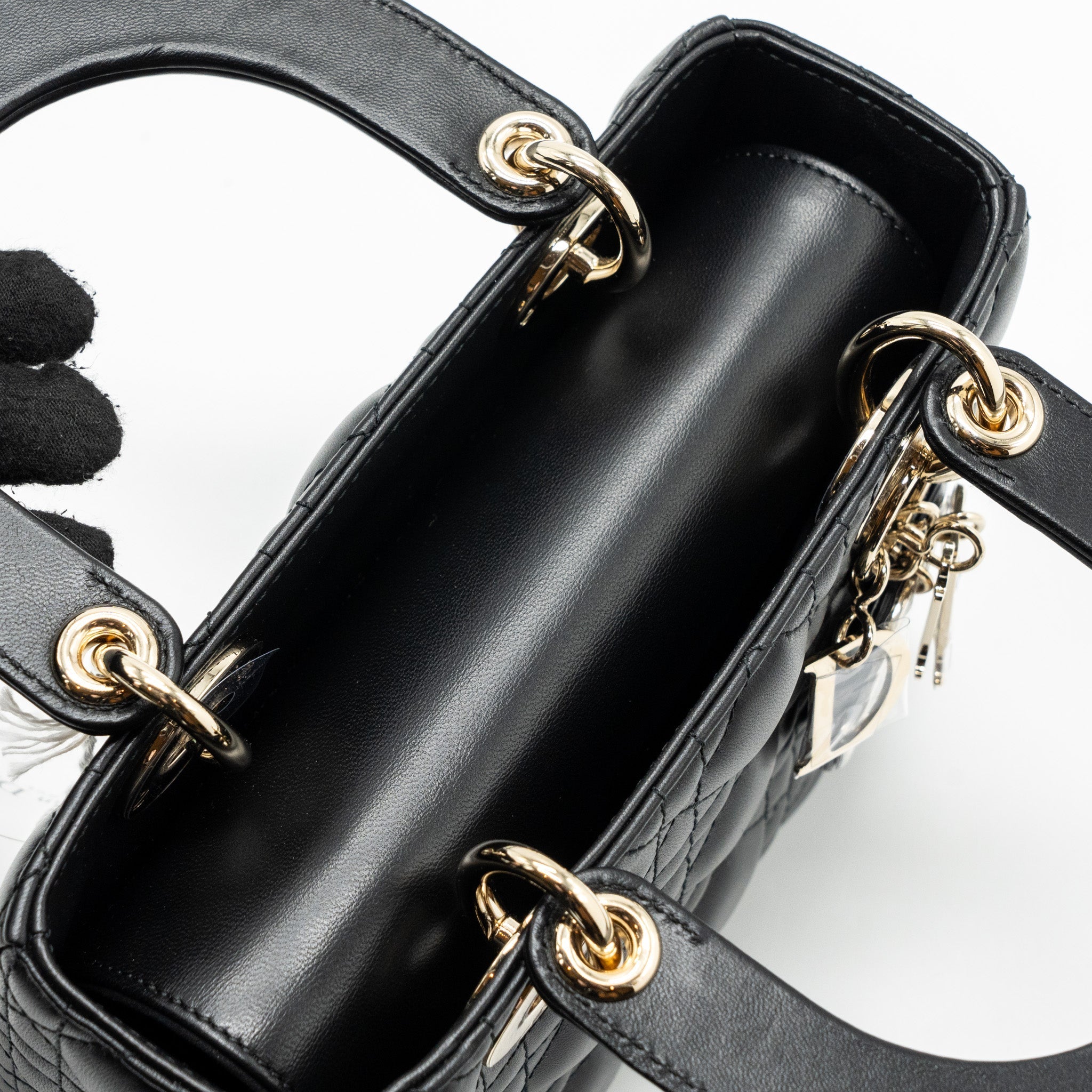 DIOR SMALL LADY DIOR LAMBSKIN BLACK LGHW
