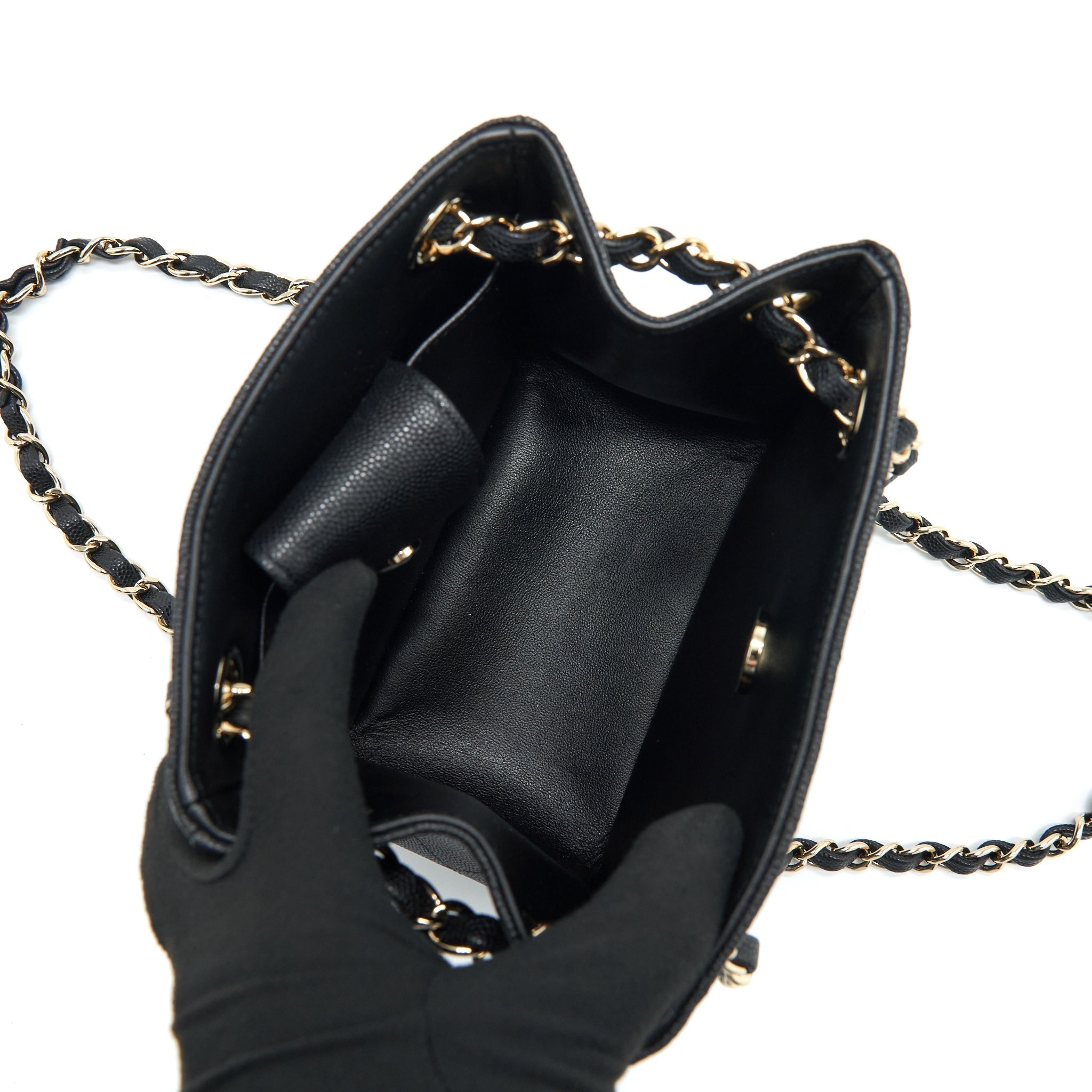 CHANEL 22S BUCKET BAG CAVIAR BLACK LGHW (MICROCHIP)