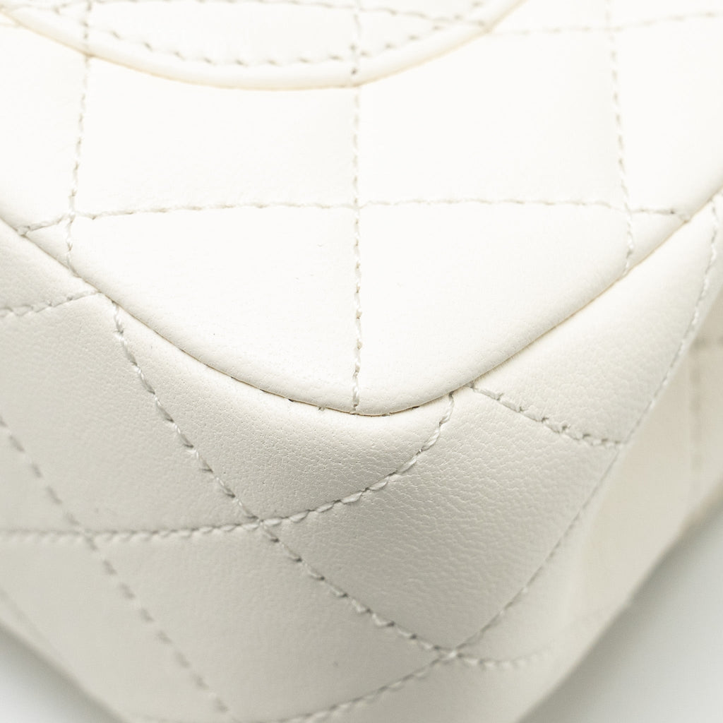 CHANEL 23C PEARL CRUSH MINI RECTANGULAR FLAP BAG LAMBSKIN WHITE LGHW (MICROCHIP)