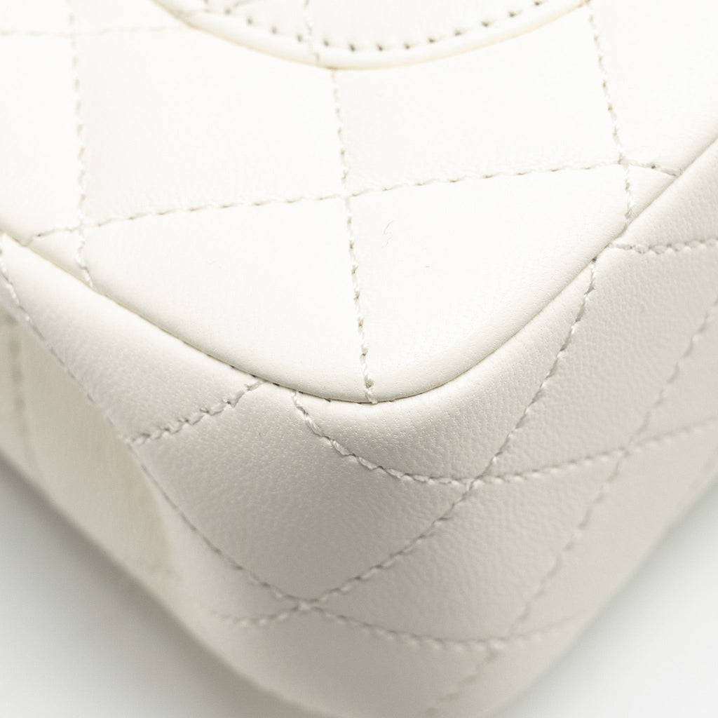 CHANEL 23C PEARL CRUSH MINI RECTANGULAR FLAP BAG LAMBSKIN WHITE LGHW (MICROCHIP)