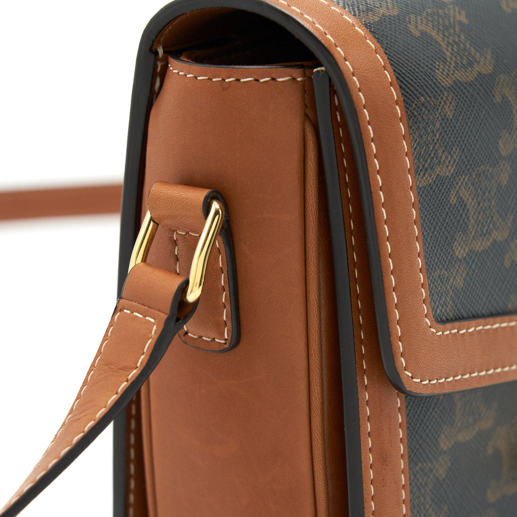 CELINE TEEN TRIOMPHE BAG IN TRIOMPHE CANVAS AND CALFSKIN TAN