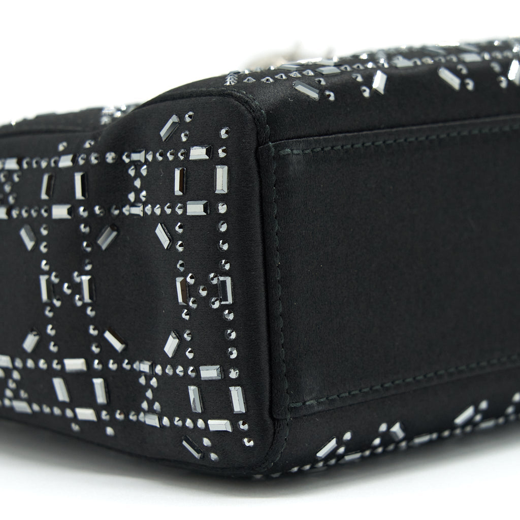 DIOR MINI LADY DIOR SATIN BLACK WITH CRYSTAL BLACK SHW