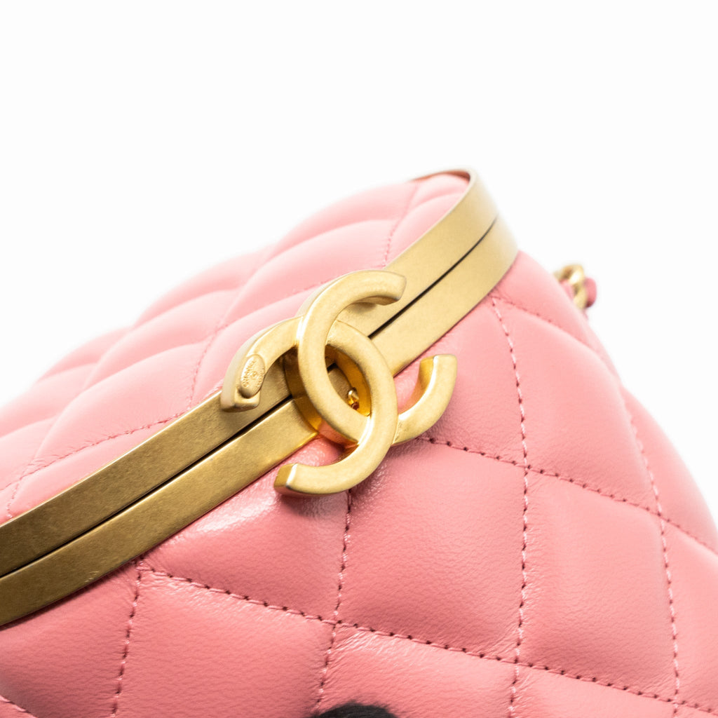 CHANEL ROUND VANITY CASE WITH CHAIN LAMBSKIN PINK GHW(MICROCHIP)