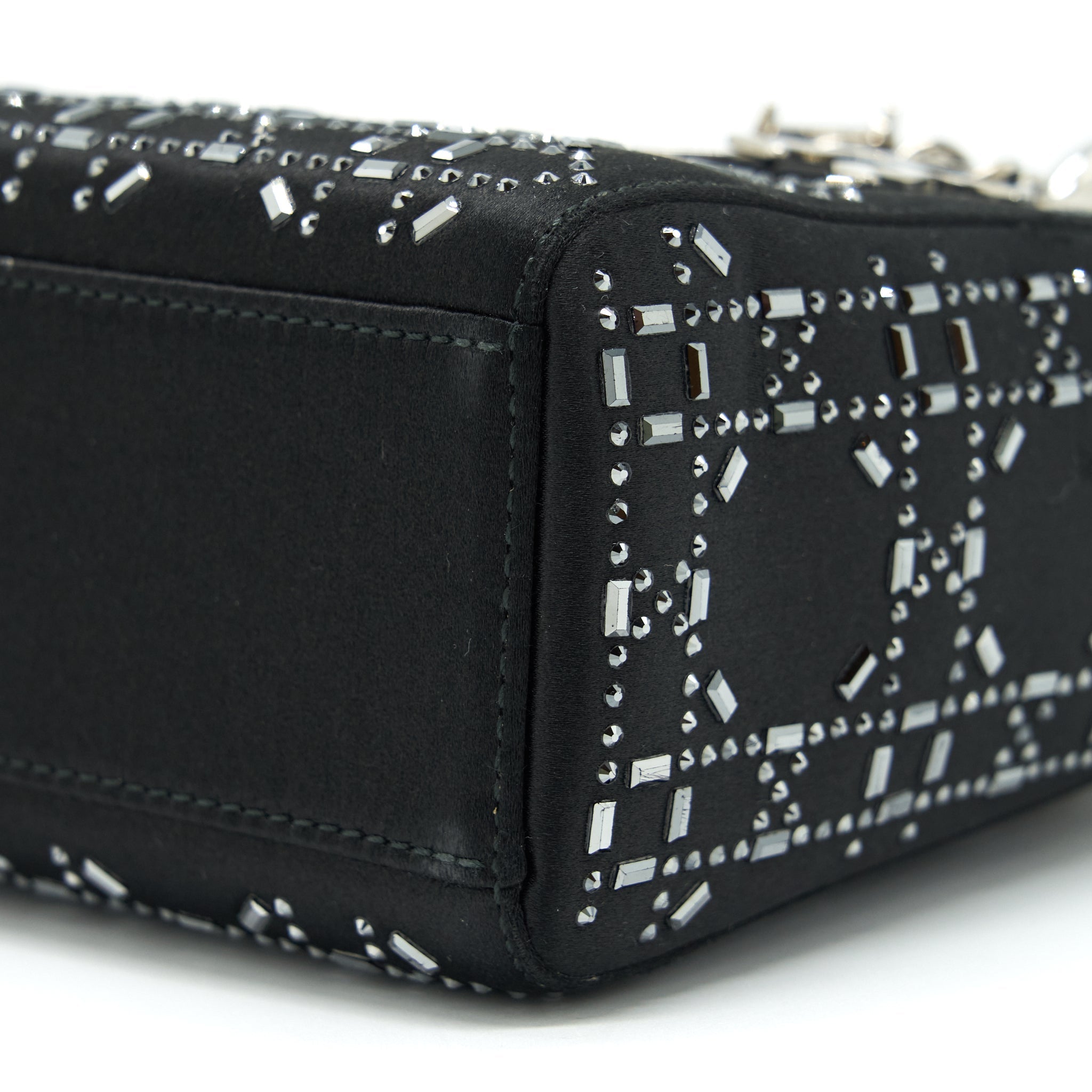 DIOR MINI LADY DIOR SATIN BLACK WITH CRYSTAL BLACK SHW