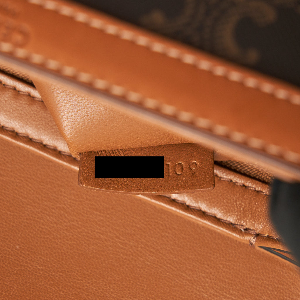 CELINE TEEN TRIOMPHE BAG IN TRIOMPHE CANVAS AND CALFSKIN TAN