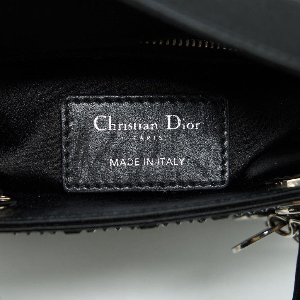 DIOR MINI LADY DIOR SATIN BLACK WITH CRYSTAL BLACK SHW