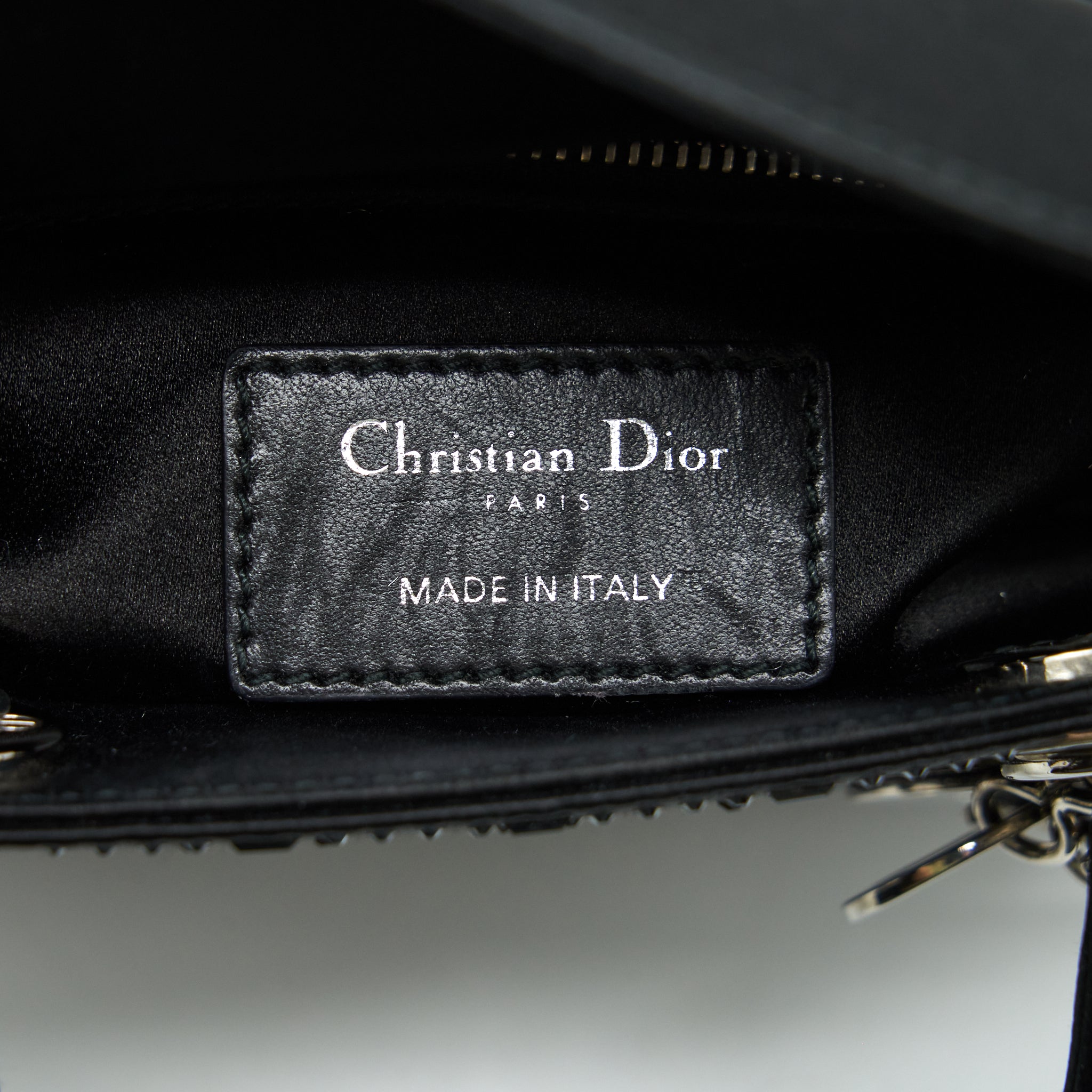 DIOR MINI LADY DIOR SATIN BLACK WITH CRYSTAL BLACK SHW