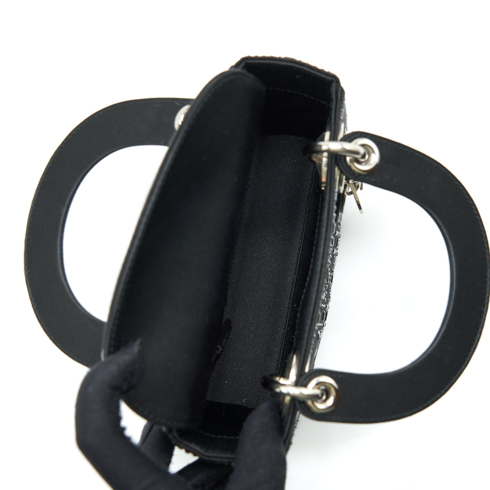 DIOR MINI LADY DIOR SATIN BLACK WITH CRYSTAL BLACK SHW