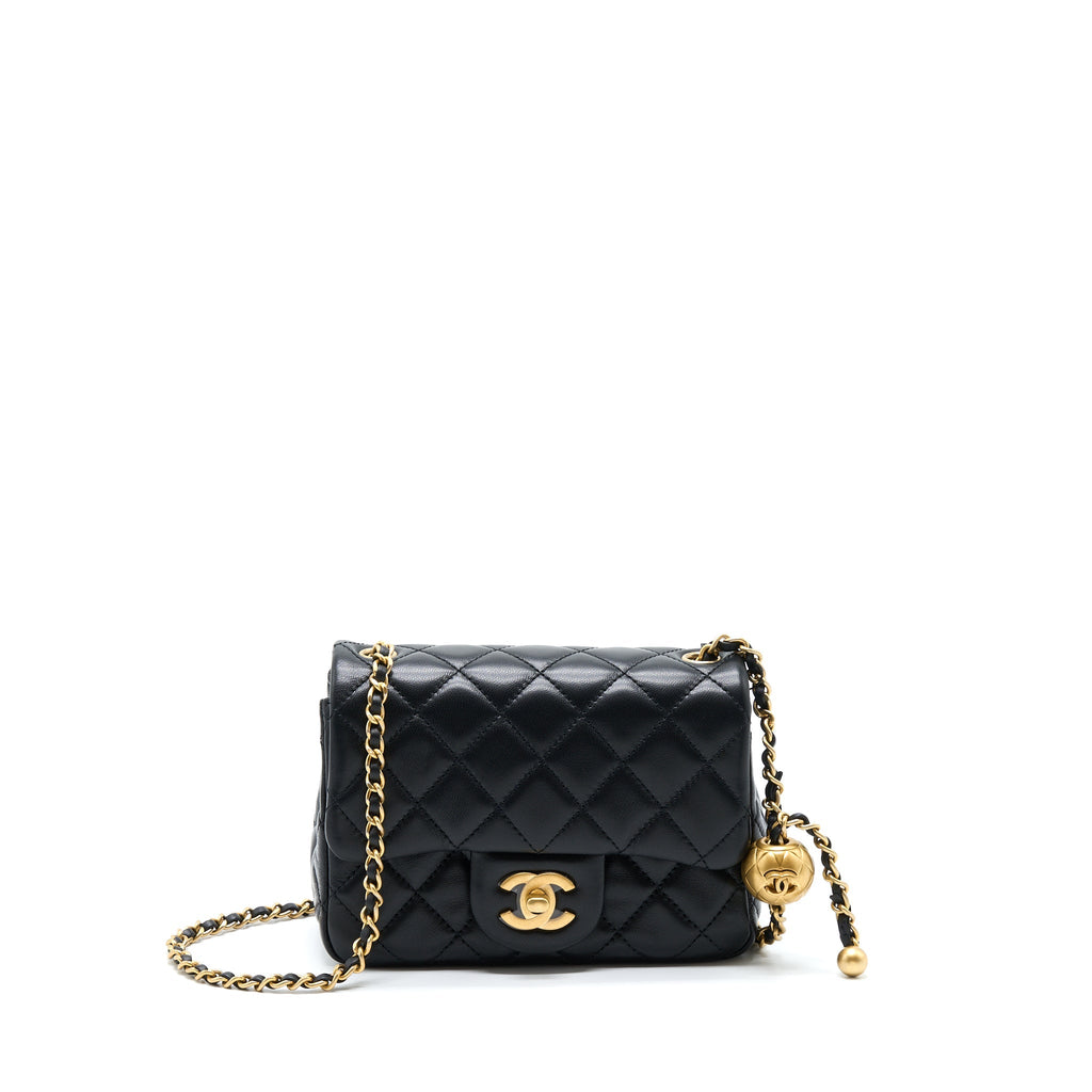 CHANEL PEARL CRUSH MINI SQUARE FLAP BAG LAMBSKIN BLACK GHW (MICROCHIP)