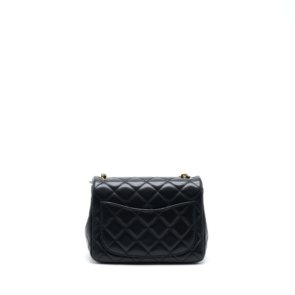 CHANEL PEARL CRUSH MINI SQUARE FLAP BAG LAMBSKIN BLACK GHW (MICROCHIP)