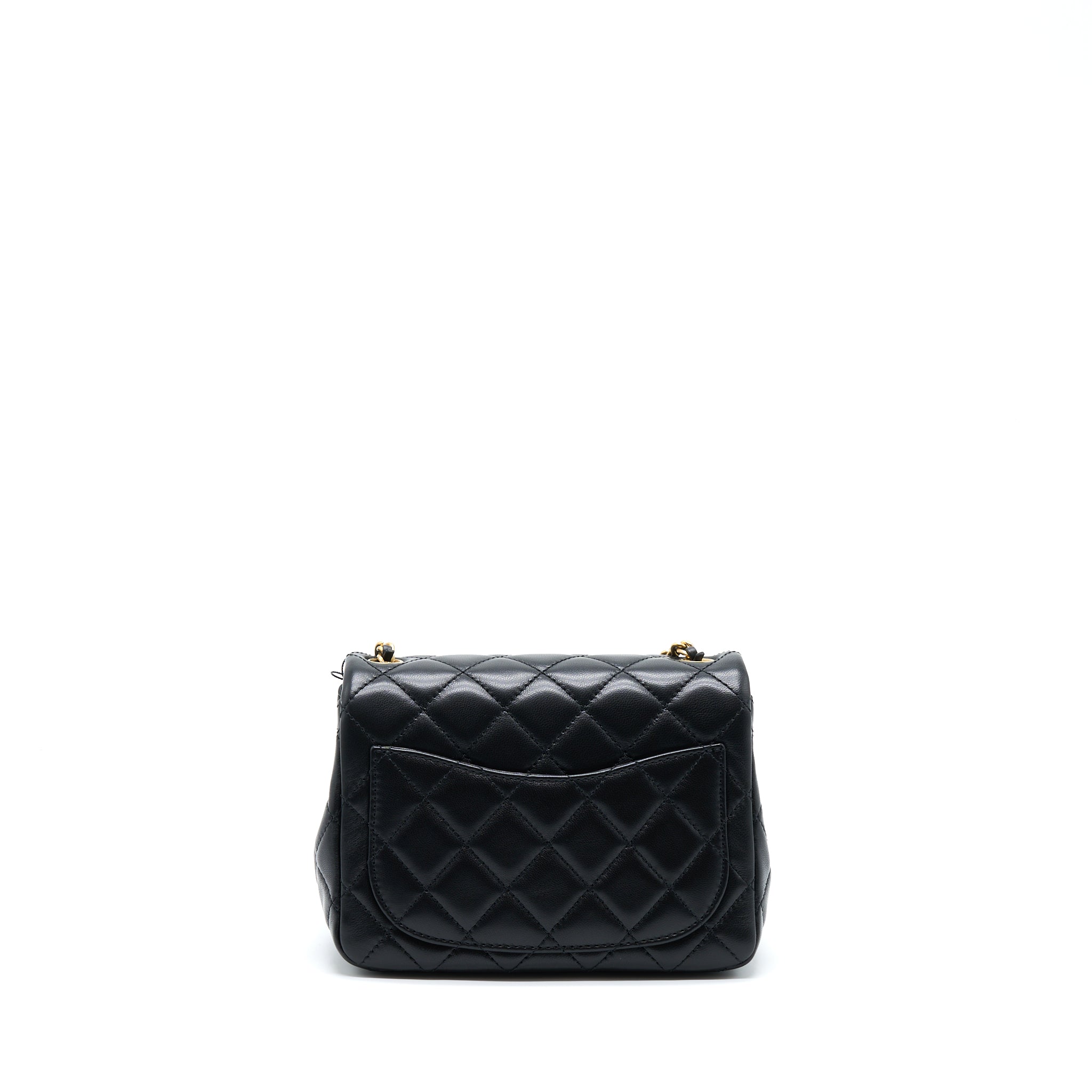 CHANEL PEARL CRUSH MINI SQUARE FLAP BAG LAMBSKIN BLACK GHW (MICROCHIP)