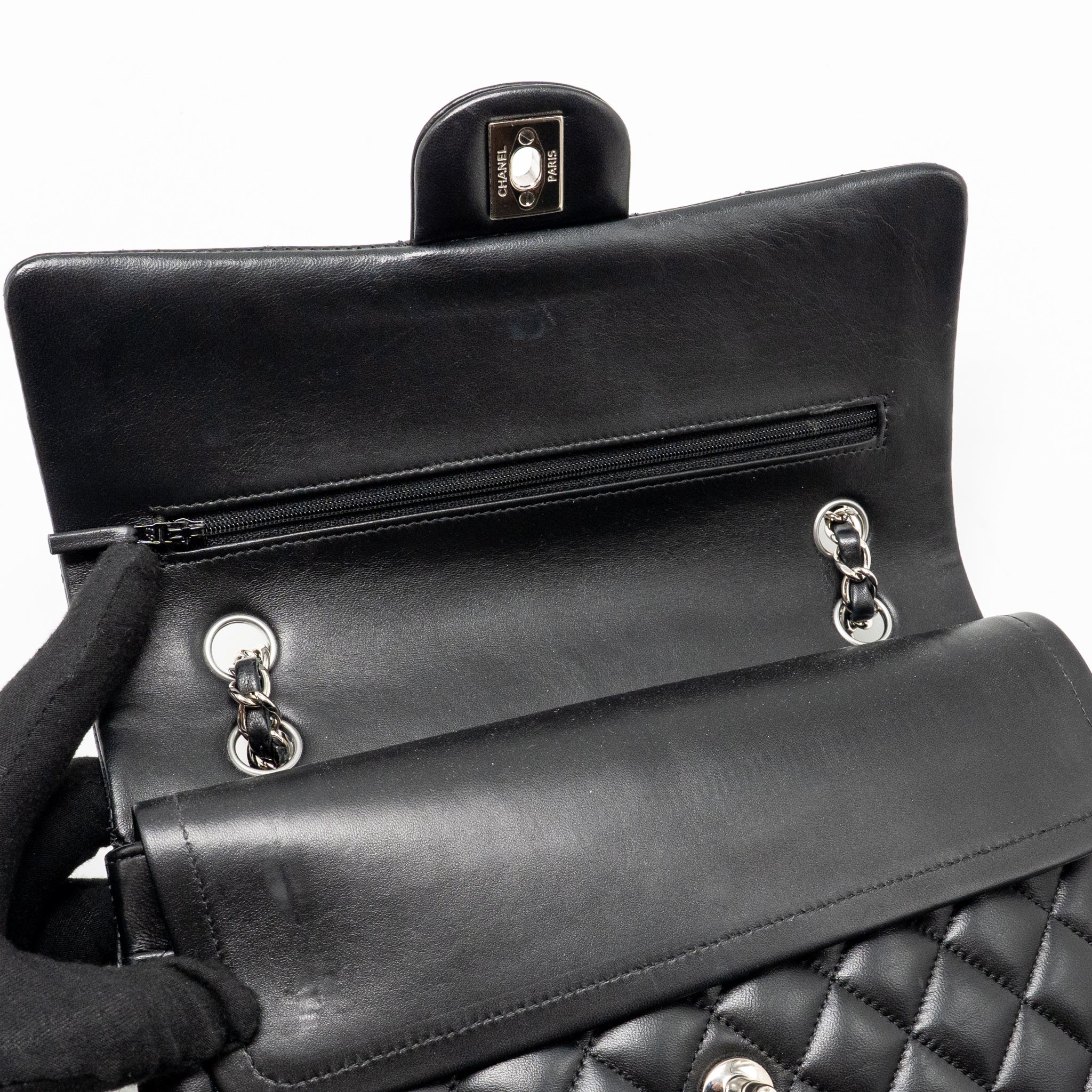 CHANEL MEDIUM CLASSIC DOUBLE FLAP BAG LAMBSKIN BLACK SHW