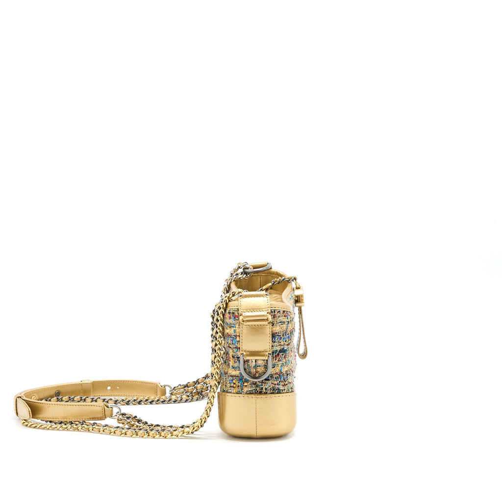 CHANEL SMALL GABRIELLE HOBO BAG TWEED GOLD/MULTICOLOUR HARDWARE