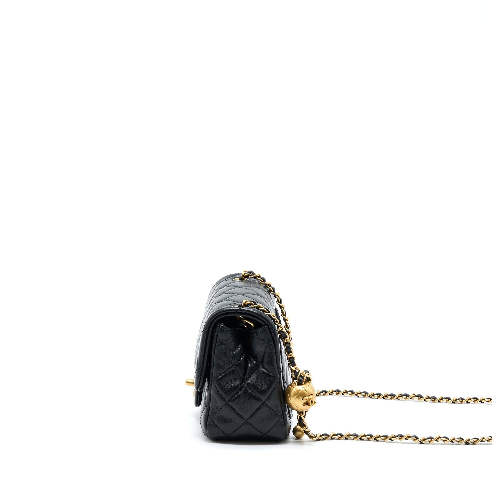 CHANEL PEARL CRUSH MINI SQUARE FLAP BAG LAMBSKIN BLACK GHW (MICROCHIP)