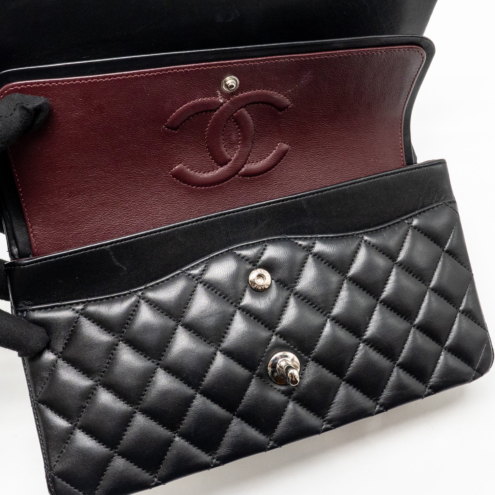 CHANEL MEDIUM CLASSIC DOUBLE FLAP BAG LAMBSKIN BLACK SHW